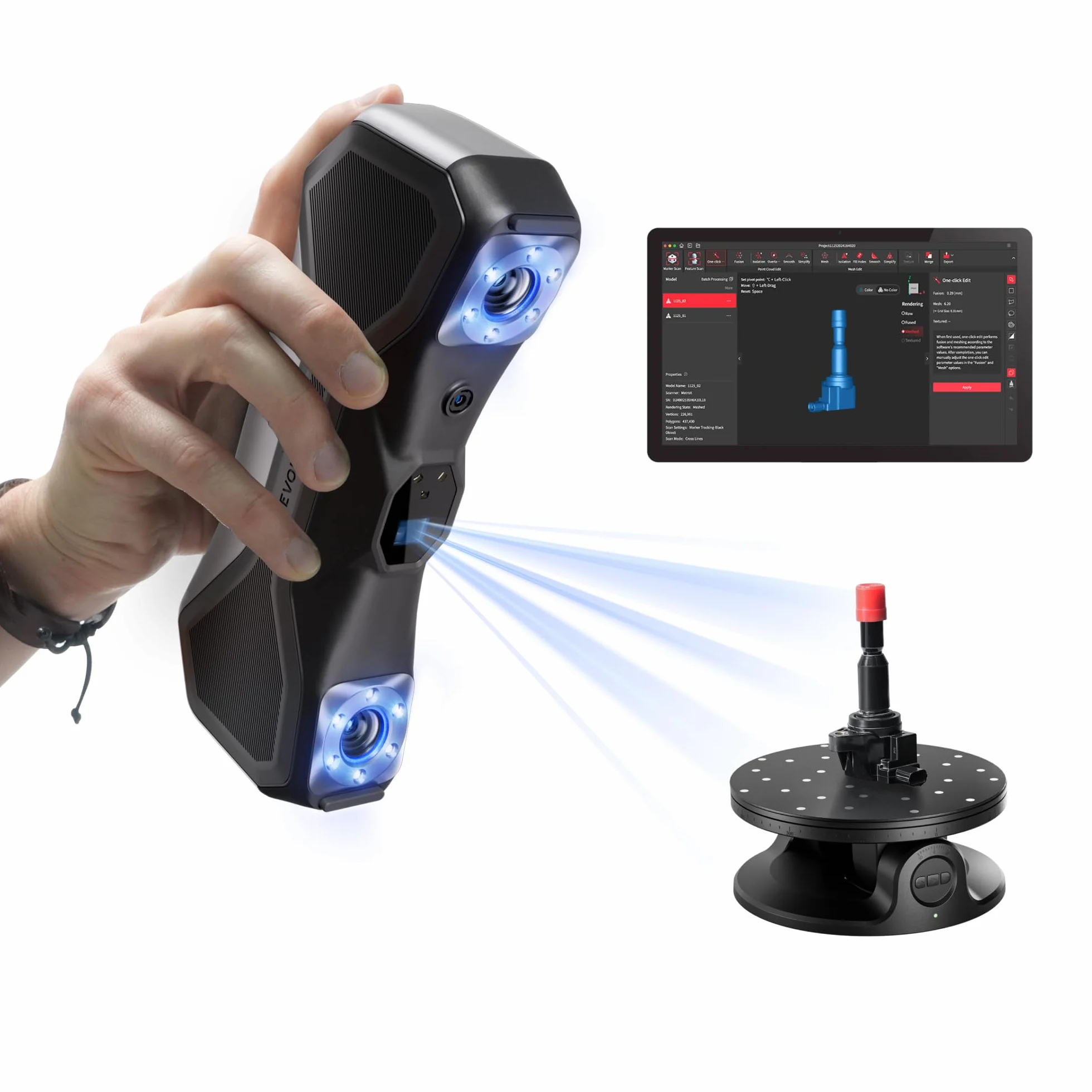 Revopoint MetroX Escáner 3D para Impresión 3D, Precisión hasta 0,01 mm, Exactitud de Grado Metrológico, Hasta 60 fps, Láser Azul, 4 Modos de Escaneo, para Escanear Objetos Metálicos/Oscuros, Estándar