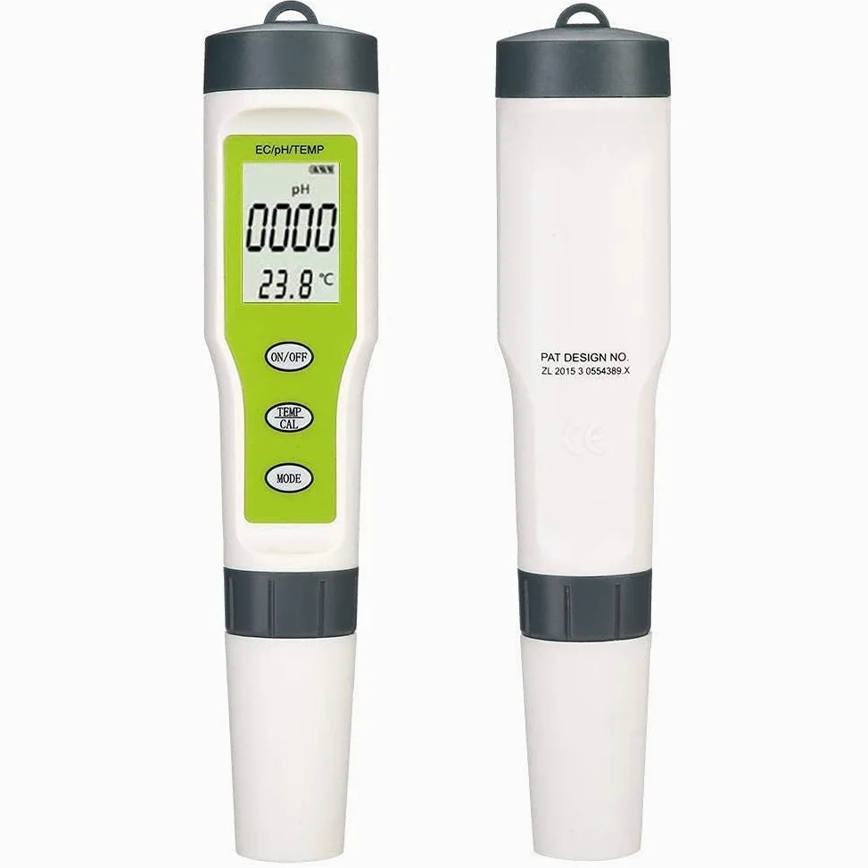 RJJ Pluma de Prueba de Calidad de Agua, PH, EC y Temp Agua Tester, for jardín, Laboratorio de acuarios domésticos, Uso de la Granja en Interiores