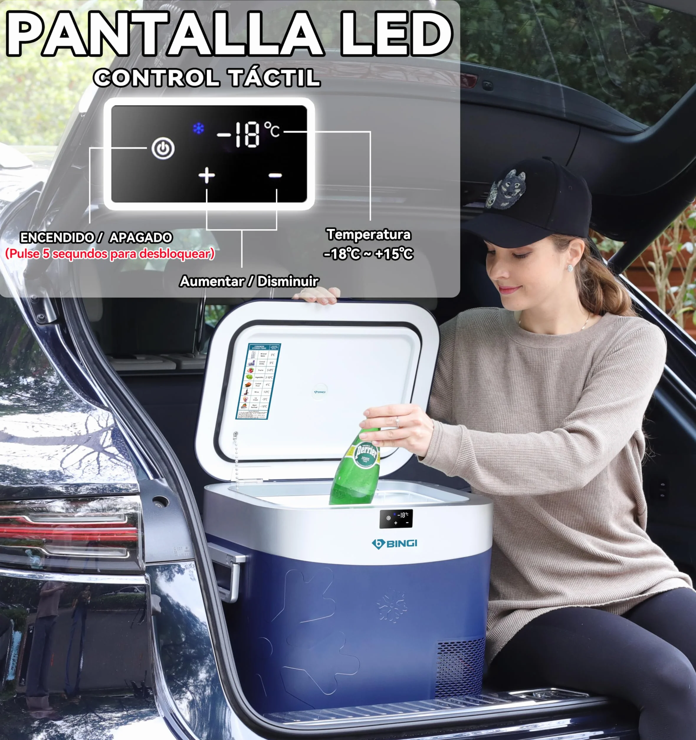 Nevera Portátil Eléctrica 22L Compresor 12V/24V 220V -18ºC a +15ºC para Coche Camping