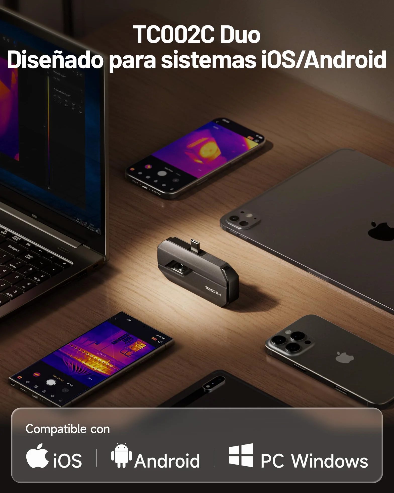 TOPDON TC002C Duo Cámara Térmica para Android e iPhone, 512x384 TISR Alta Resolución, Cámara Termográfica con USB-C, de -20℃ a 550℃, 0.1℃ Precisión, 25Hz, Captura de Fotos y Vídeos