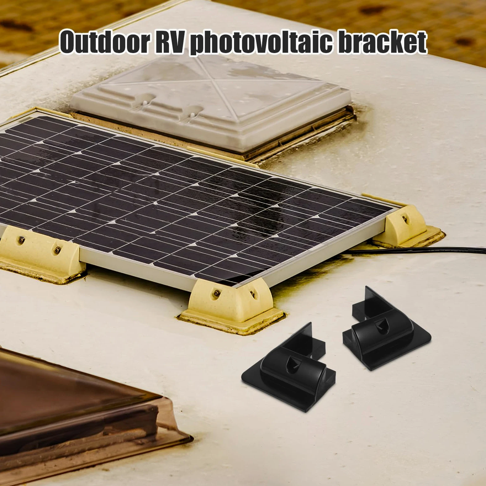 Mikinona Soporte para Panel Solar sin Taladros, Kit de Montaje para Autocaravana y Barco, 4 Piezas Negras, Estructura Elevada para Flujo de Aire, Resistente y Protección de Esquinas