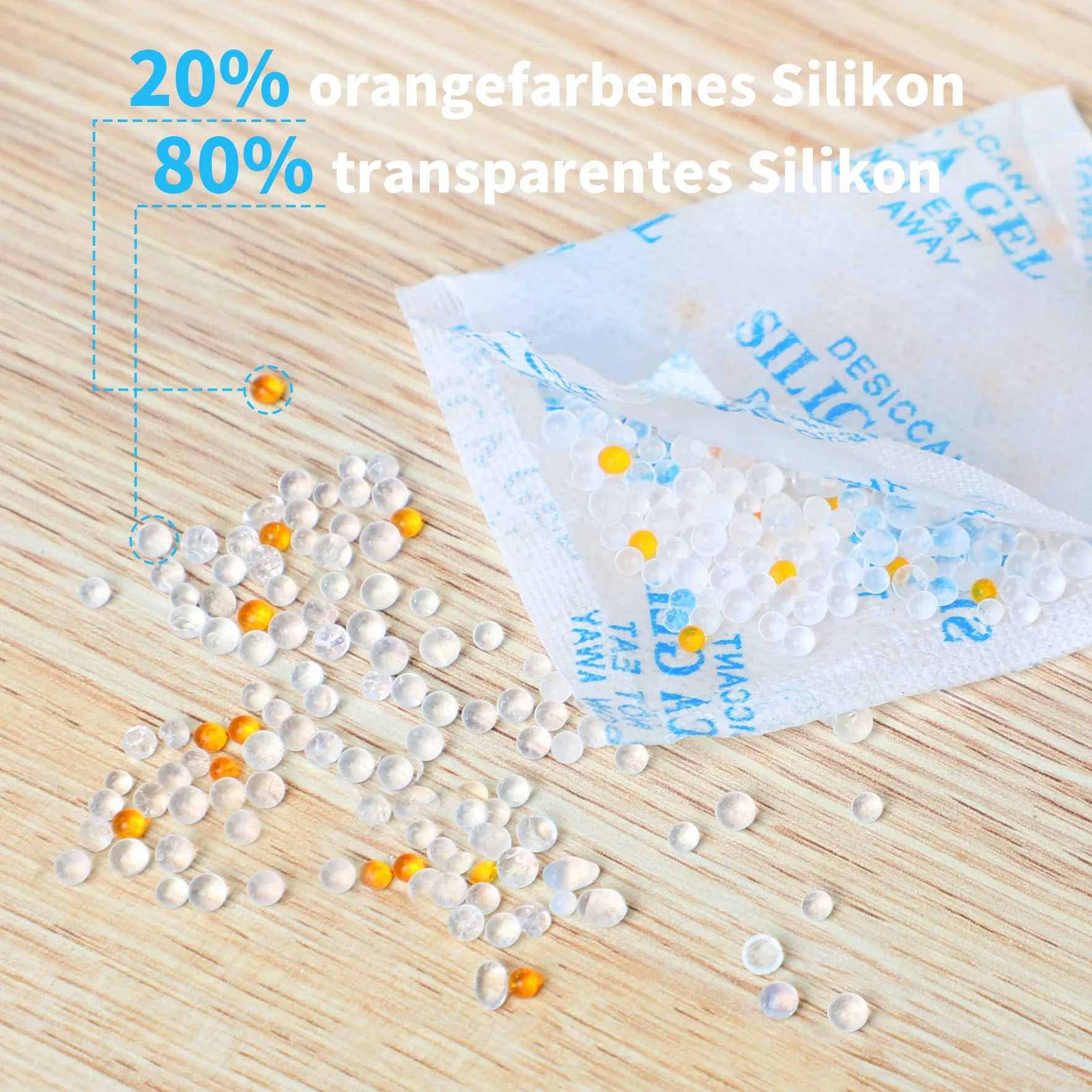 OMECO 5g x 60 Bolsas de Gel de Sílice Indicador de Humedad Naranja, Paquete Desecante Antihumedad para Cámaras, Cajones, Libros