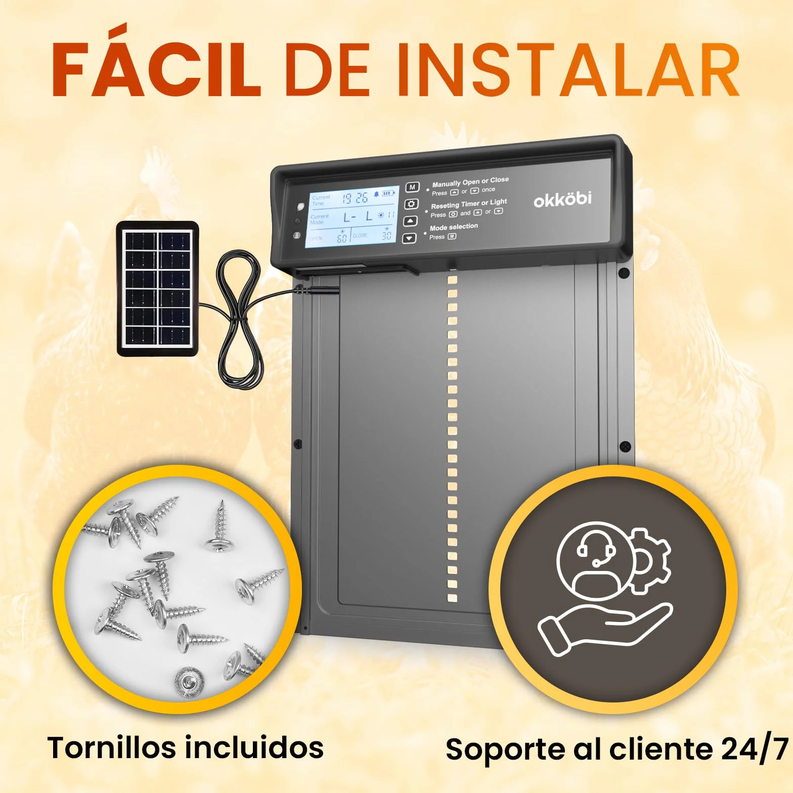 Puerta Gallinero Automatica Solar con Mando a Distancia, Sensor de Luz y Temporizador - Gris