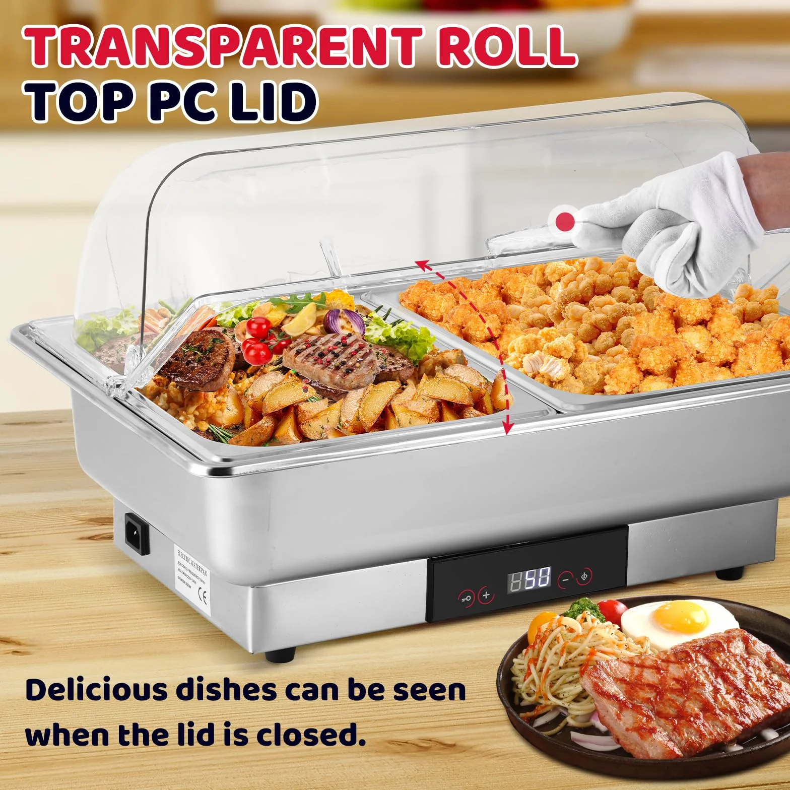 Calentador de Buffet Eléctrico 9L Acero Inoxidable con Control de Temperatura