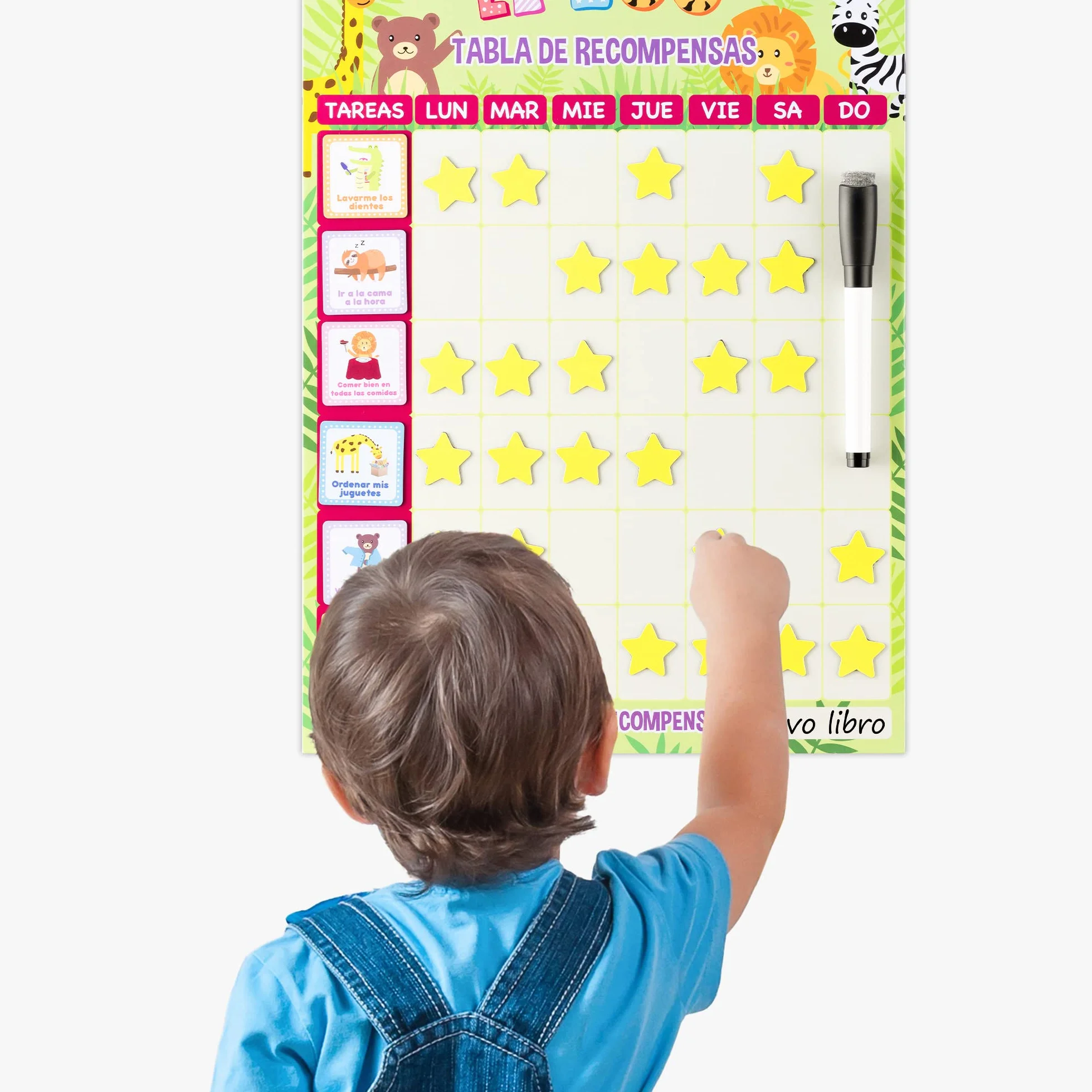 Navaris Tabla de recompensas para niños - Pizarra magnética Infantil - Tablero con 62 imanes 39.4 x 28 cm