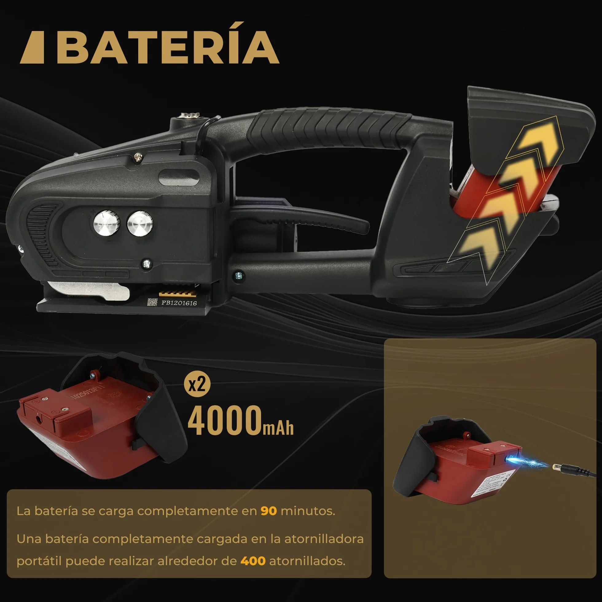 U.S. Solid Máquina flejadora eléctrica automatica para banda PP/PET de 13 a 16 mm, 2 pilas 4000 mAh recargables bateria