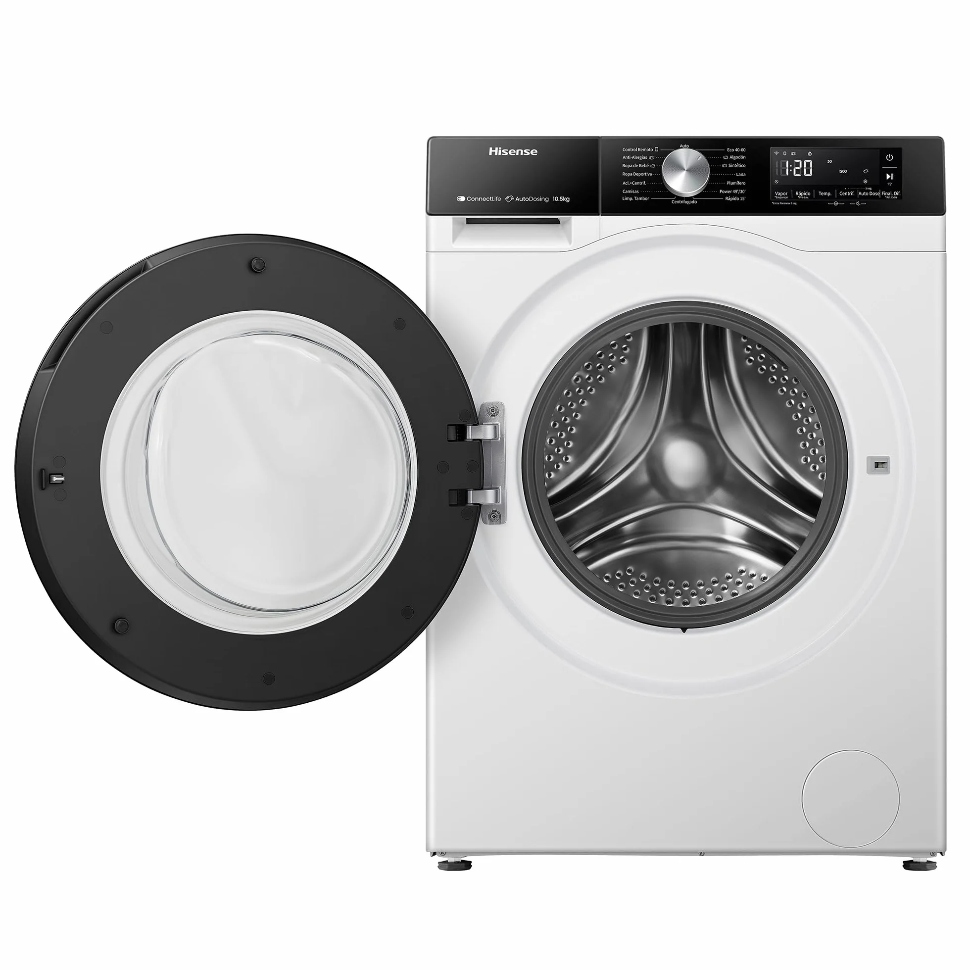 Hisense WF3S1045BW3 Lavadora 10.5 kg Clase A WiFi Auto Dosificación Hygiene Guard Vapor 99.9% Blanco