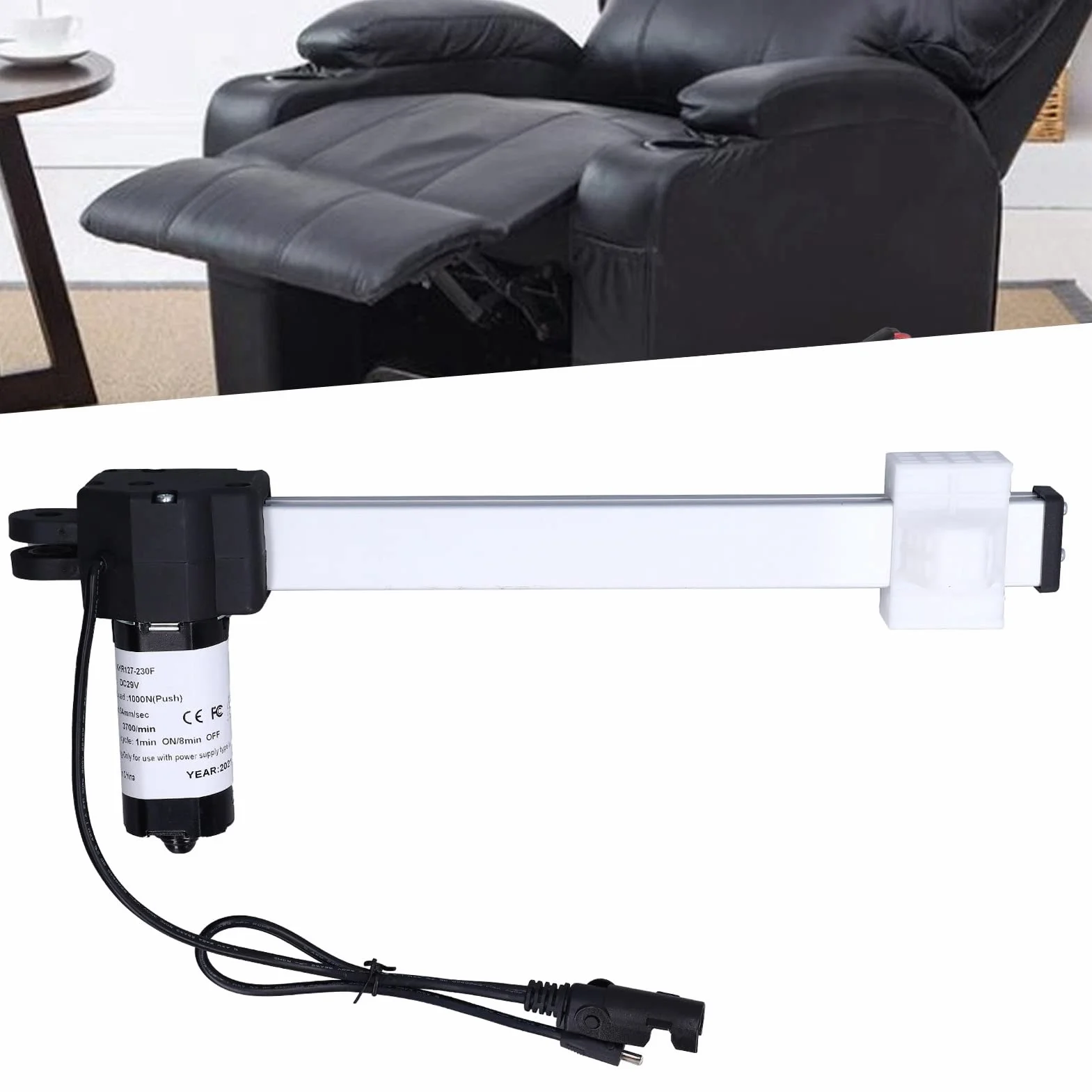 Buachois Motor de Actuador para Reclinable Eléctrico Lineal Carrera DC 29V | Motor con Recorrido de 230 mm con Clip de Fijación 1000N Lineal Eléctrico de Carga Varilla Telescópica Sillas Elevadora