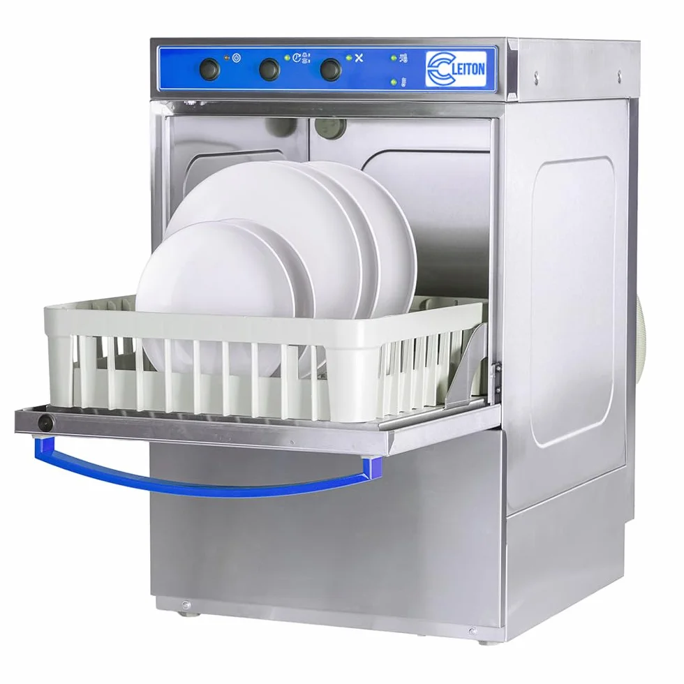 Cleiton® Lavavajillas Industrial Hosteleria | 50x50 | 2 Programas de lavado | 2730W | Lavado en 2 minutos | 565x665x835 mm | Con Bombas de Abrillantador Detergente y Desagüe