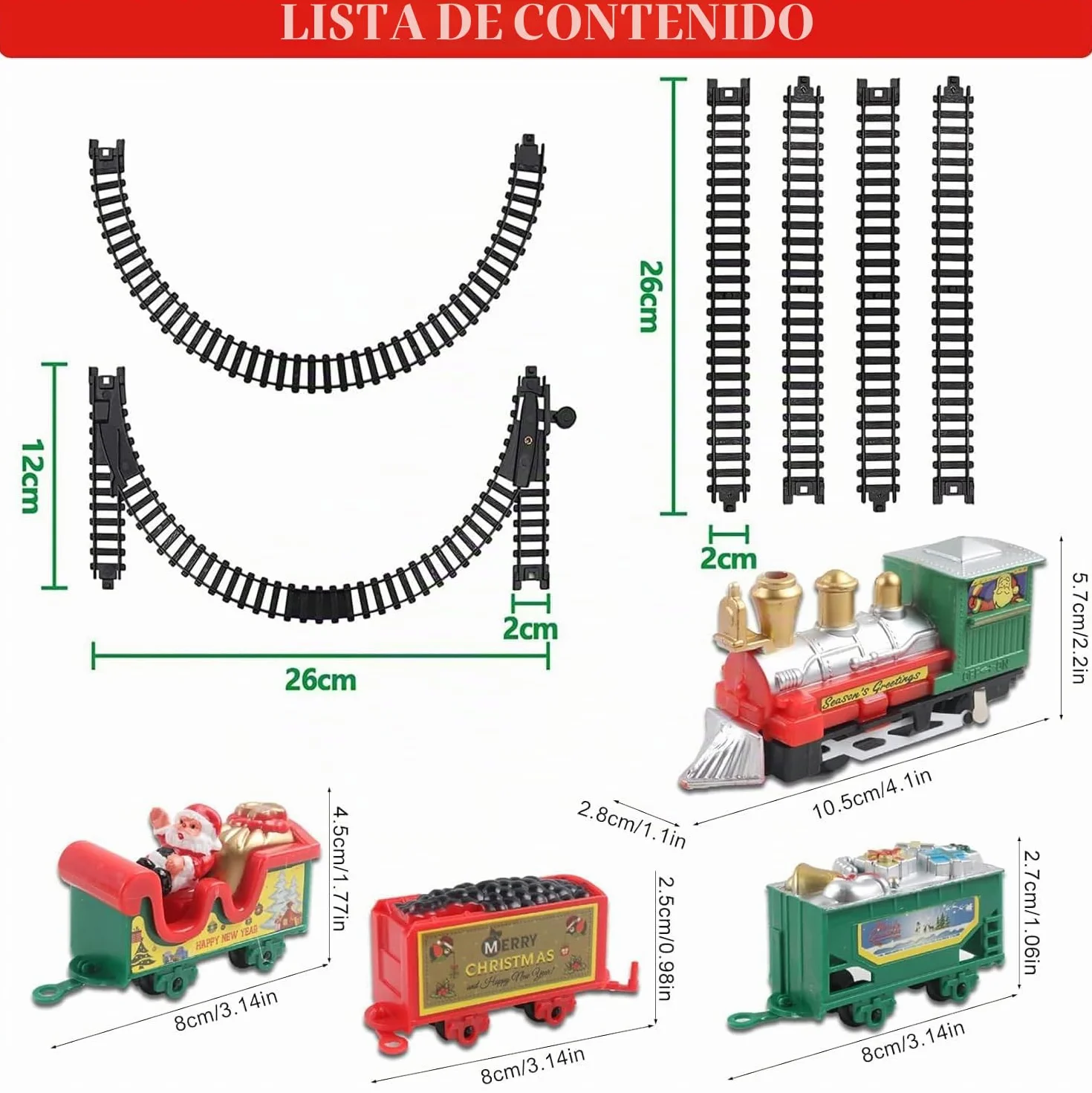 Tren de Navidad para Niños - Juego Completo de 11 Piezas con Vías y Accesorios - Decoración Clásica para Árbol