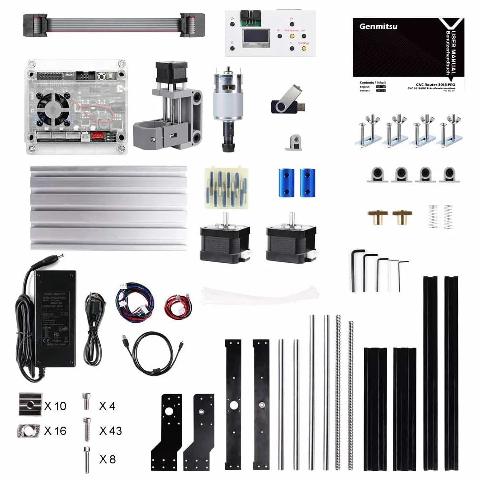 SainSmart Genmitsu CNC 3018-PRO - Kit de fresado/grabado, controlado por GRBL, 3 ejes para el tratamiento de acrílico, PVC, madera, aluminio suave, área de trabajo 300 mm x 180 mm x 45 mm