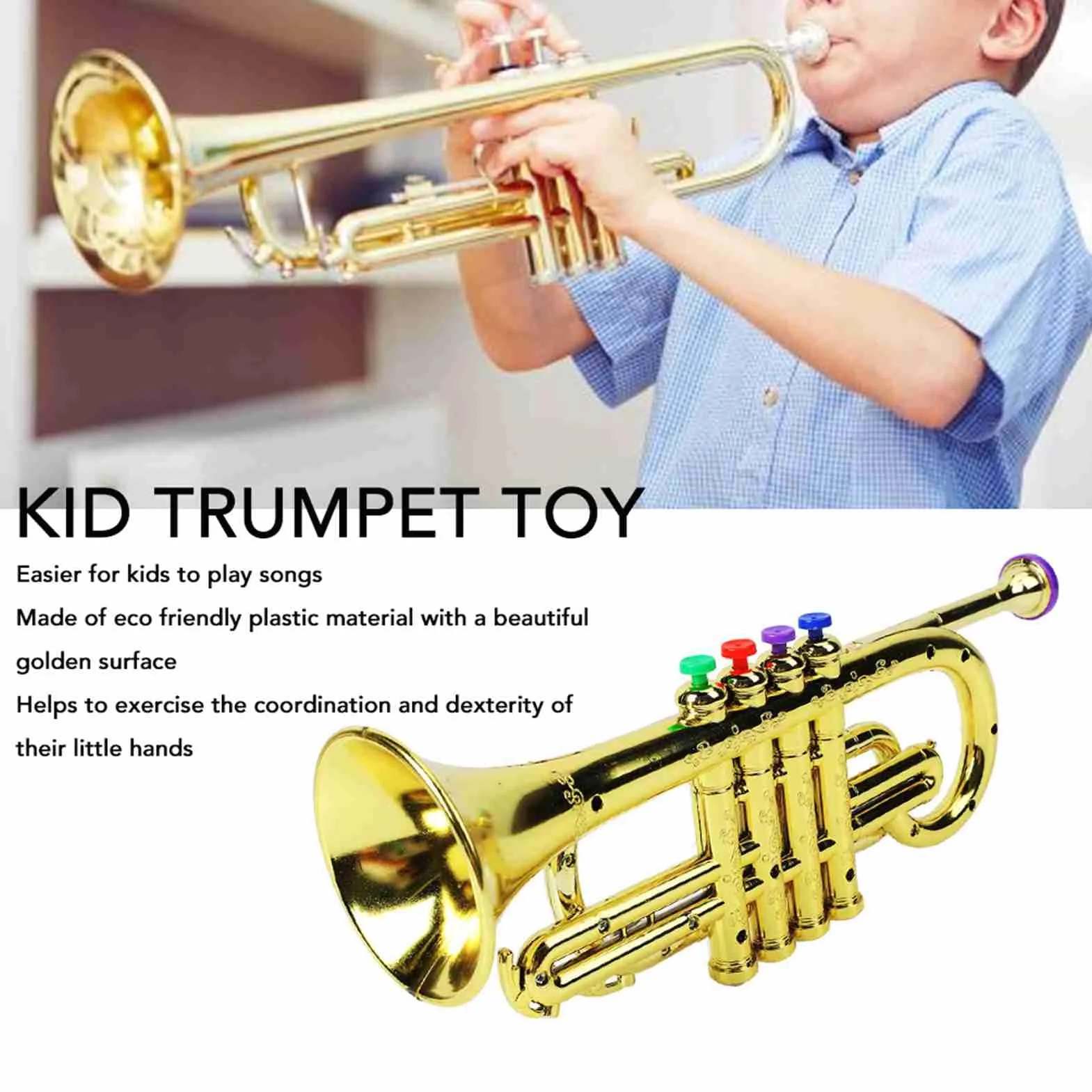 VBESTLIFE Trompeta Dorada para Niños con 4 Sonidos