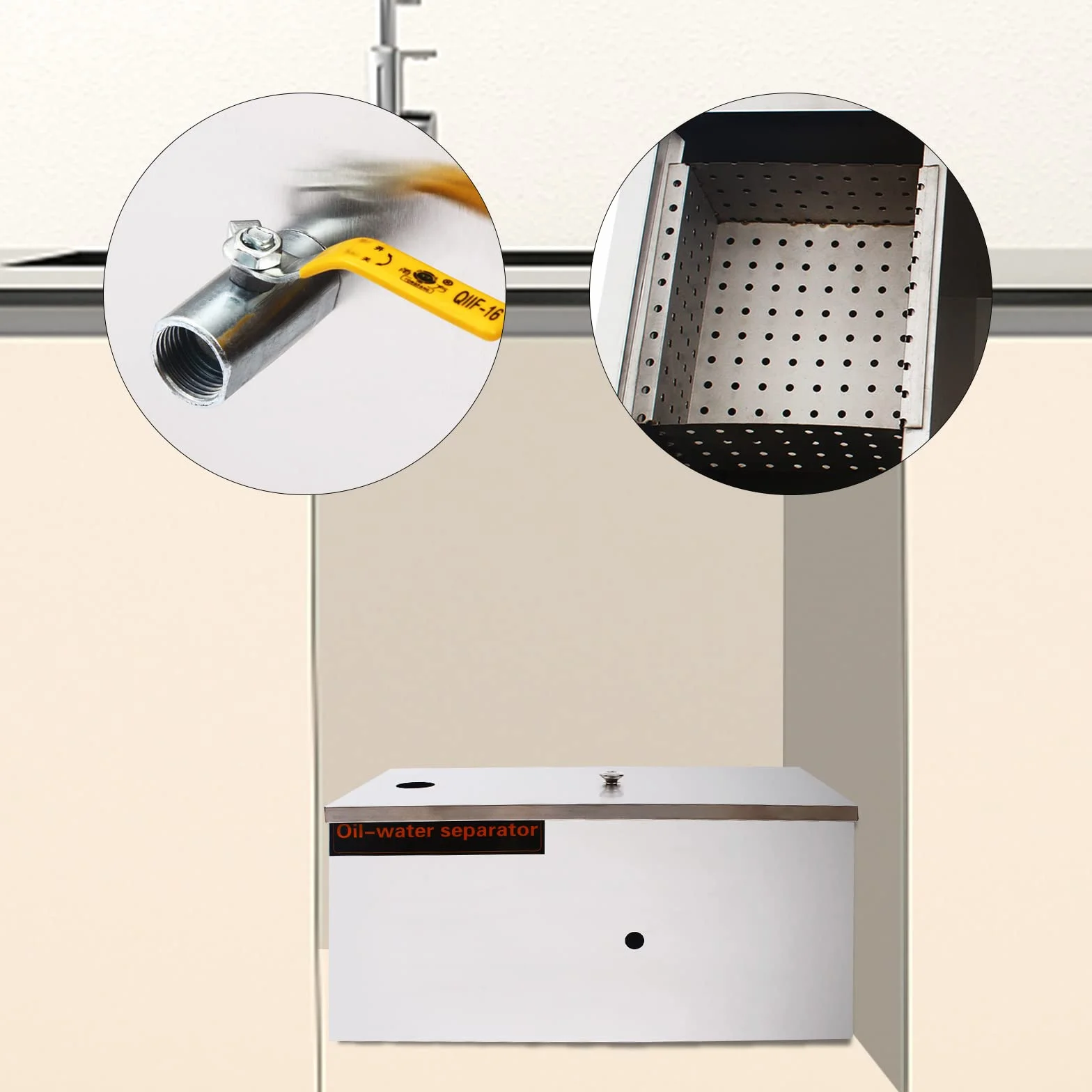 Separador de grasa para aguas residuales, de acero inoxidable, comercial, separador de grasa, filtro de grasa de cocina, con cesta de filtro y válvula de drenaje de aceite, 0,8 m3/h, 60x30x30cm