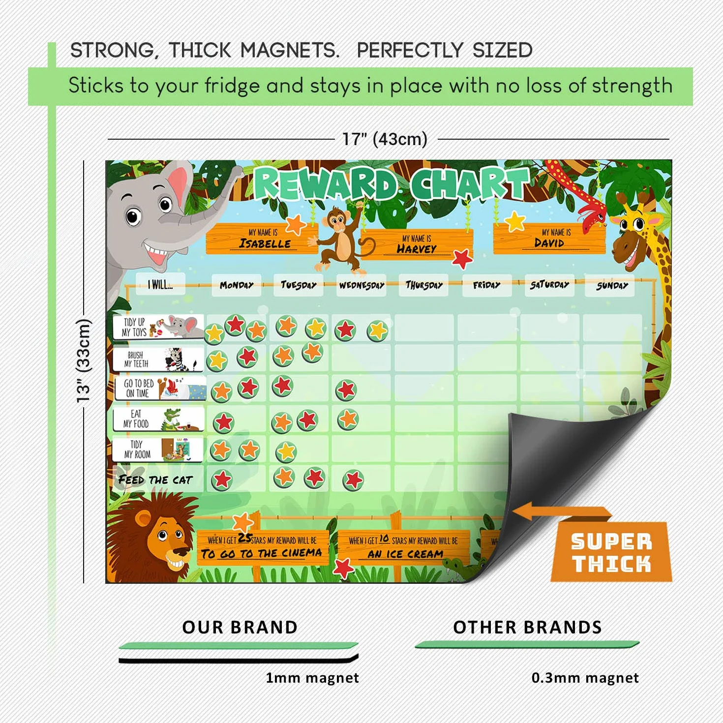 Tabla de recompensas para niños Calendario de estrellas magnético animales safari Pizarra infantil fomenta buen comportamiento personalizable Luigi’s