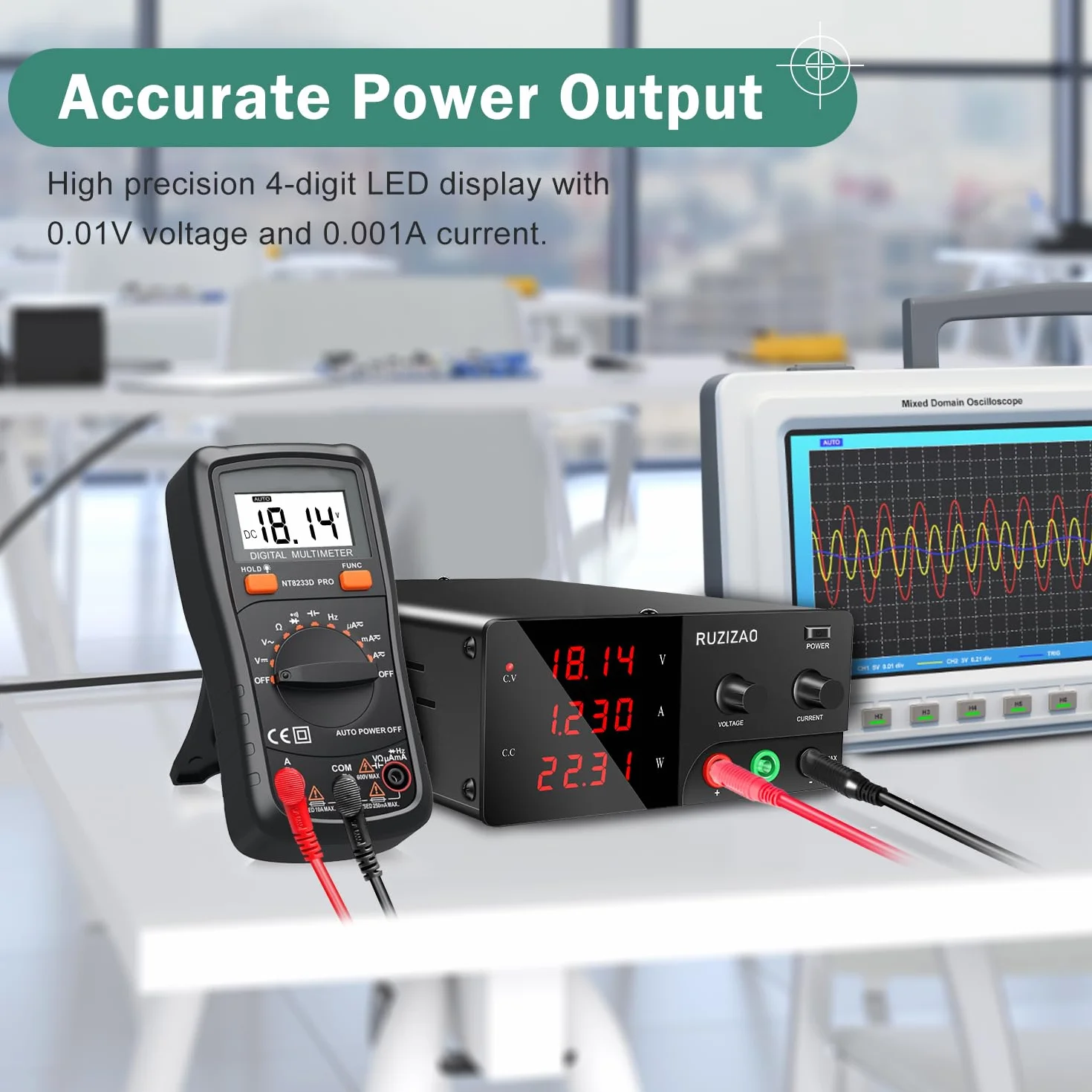 Fuente de Alimentación Regulables 60V 20A 1200W Alta Potencia Alimentación de Laboratorio con Codificador Fuente de Alimentacion de Banco para Carga de Batería 6V/12V/24V/36V/48V y Farolas LED