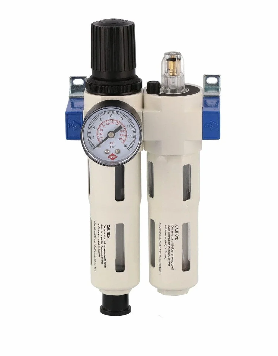 AIRPRESS - Separador de aceite/agua válvula reductora de presión y engrasador 1/2" 15 bar