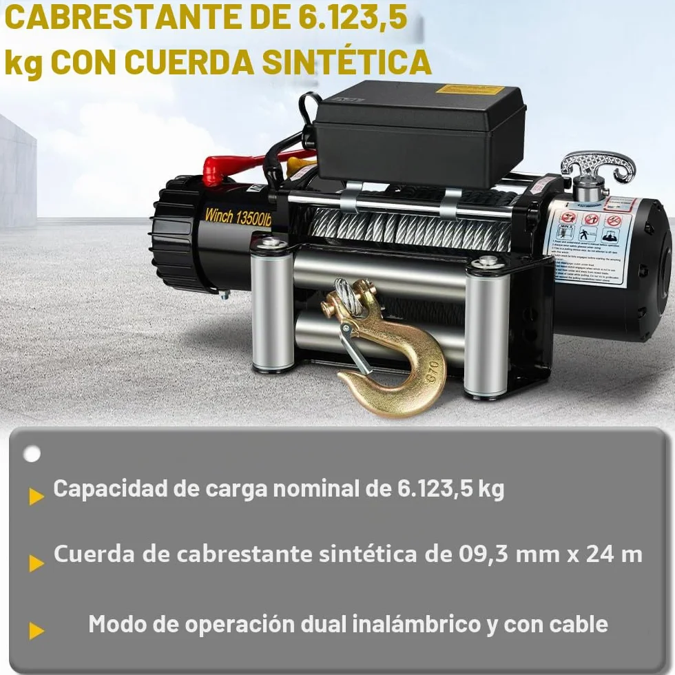 STANEW Cabestrante Eléctrico 13500lbs/6075kg 12V, 24mx9.3mm Cabrestante de Cable de Acero, Cabrestante Eléctrico con Mando a Distancia Inalámbrico, para Barcos y Vehículos Ligeros Bicicleta, ATV