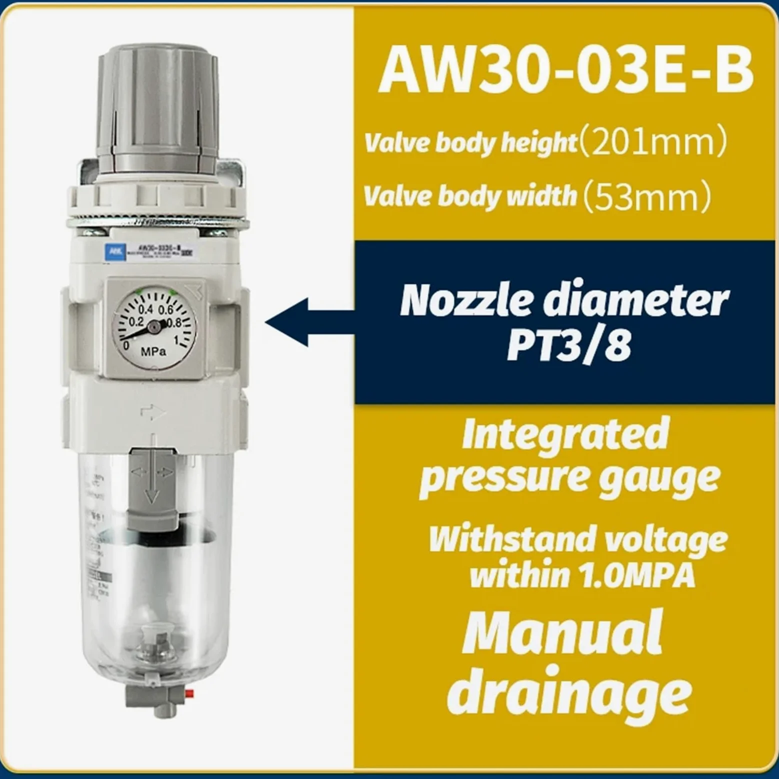 Fuente de aire Filtro separador agua y aceite con válvula reguladora presión Válvula reductora(AW30-03E-B)