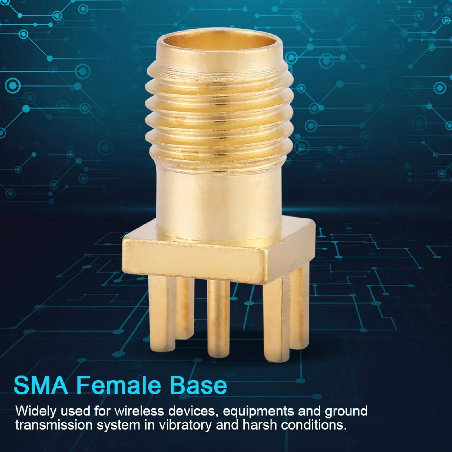 Yosoo SMA Connector, Conector de Enchufe SMA de latón de 10 Piezas, Conectores Hembra SMA PCB de Montaje en Conectores RF de 50 ohmios para módulos inalámbricos
