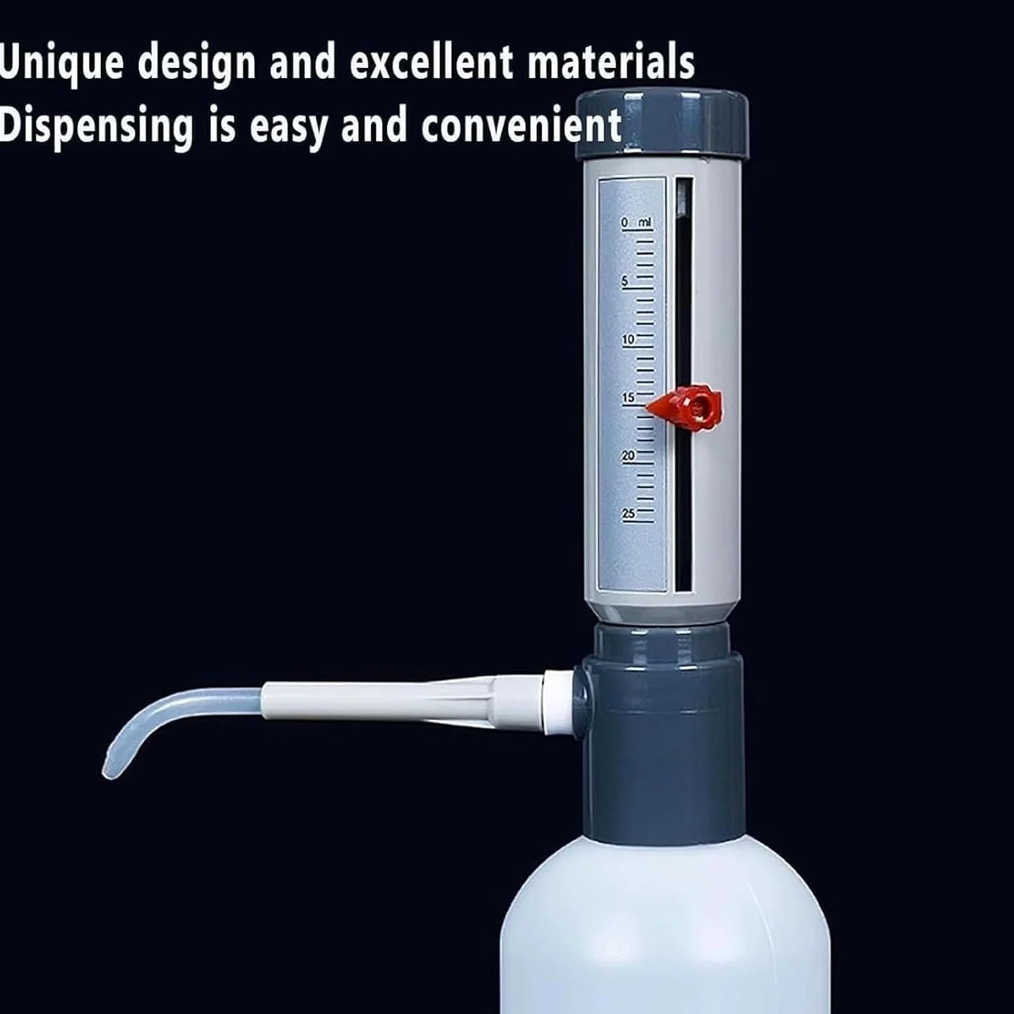 Dispensador superior de botella, dispensador de laboratorio de plástico de 1000 ml, graduación mínima de 1 ml, dispensación eficiente para soluciones acuosas y muestras bioquímicas