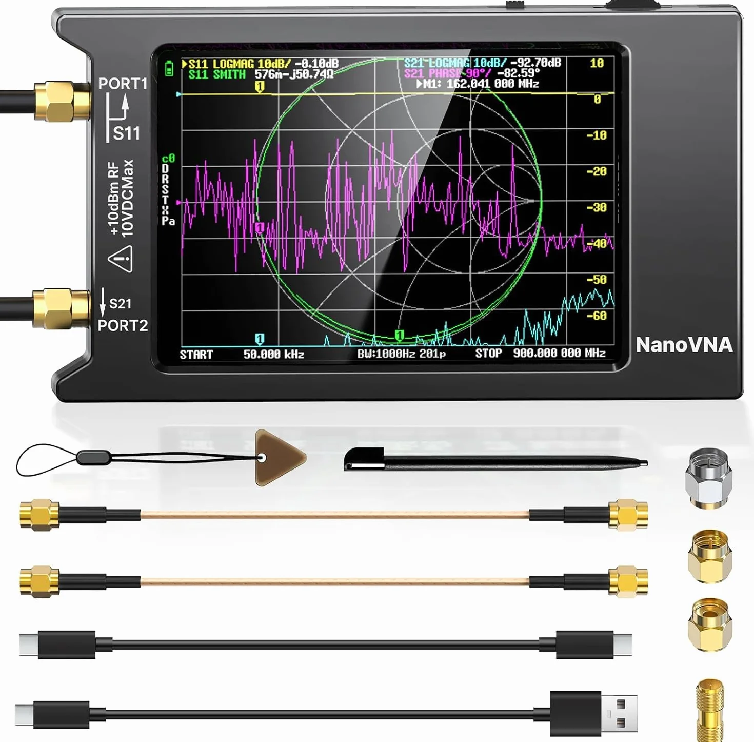 AURSINC NanoVNA-H4 Analizador De Redes Vectoriales, Últimas V4.4 10KHz-1.5GHz HF VHF UHF 4" Pantalla Táctil Nanovna Analizador De Antenas, Radioaficionado, Medición De Los Parámetros S, SWR
