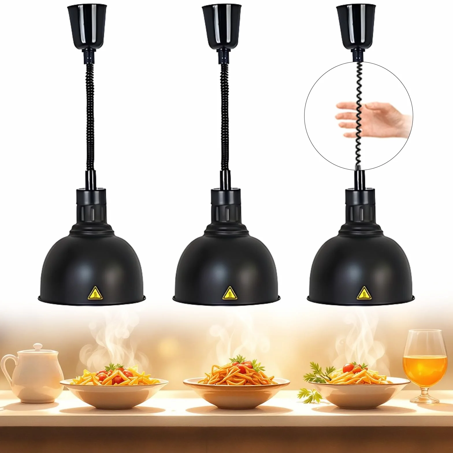 Lampara de Calor Cocina 250W Altura Ajustable 19 cm 25 cm Hosteleria Comedor Buffet 3 Piezas