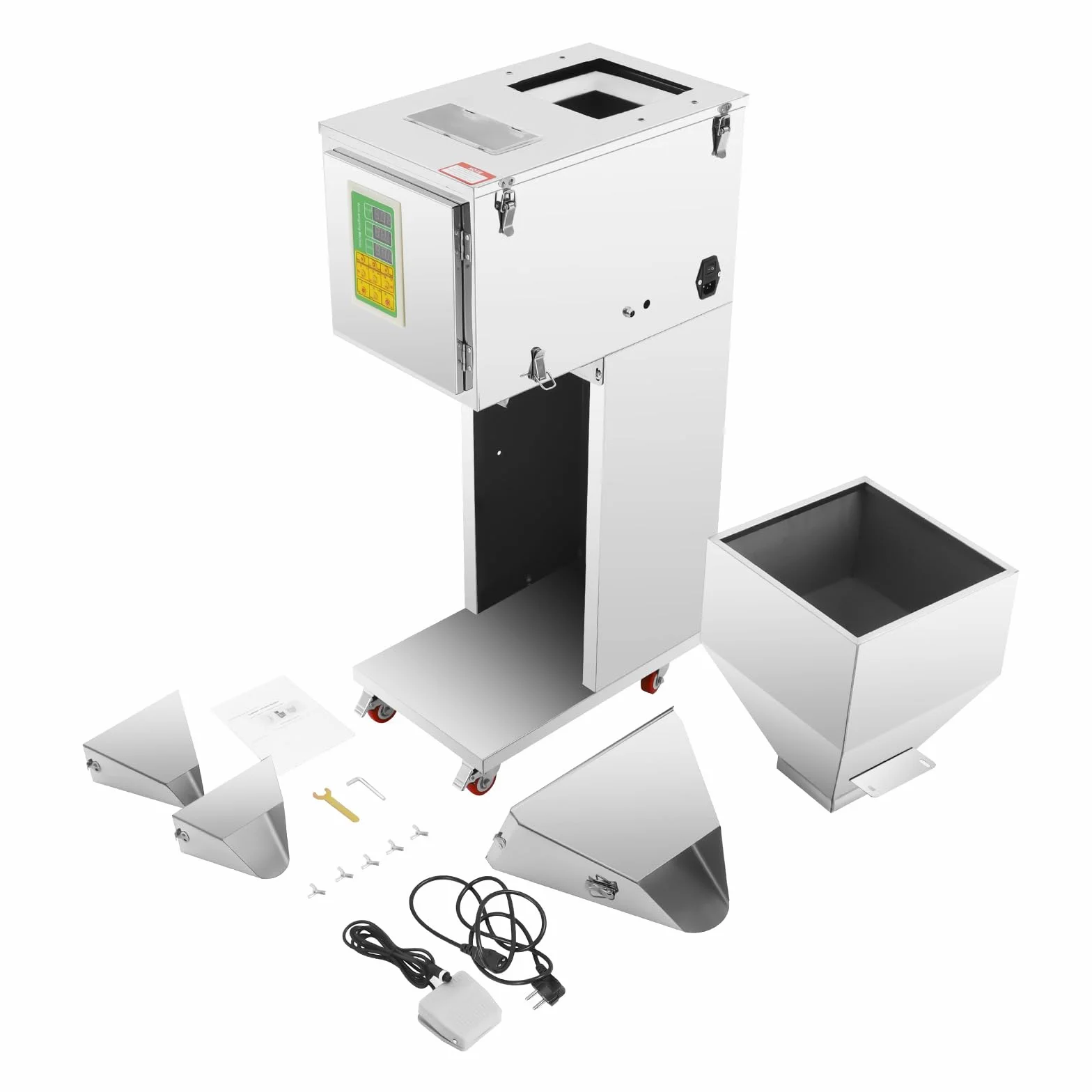 Máquina de llenado automática de acero inoxidable 201, 10-999 g/0,02-2,2 libras, con 4 ruedas universales y máquina de embalaje de 200 W, dos ventanas visibles