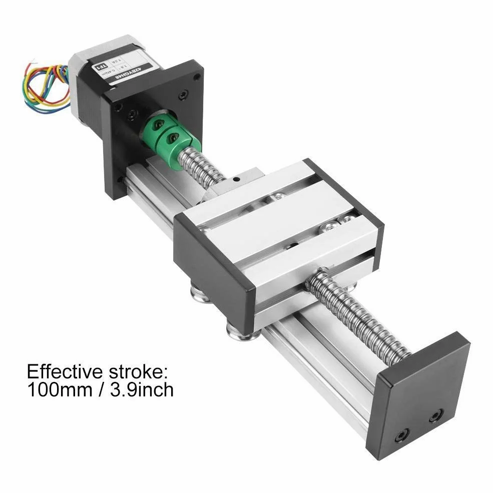 Tornillo de bola lineal, carril de guía de tornillo de bola, 1204 actuador de carrera lineal de tornillo de bola con motor paso a paso de carrera de 100 mm, diámetro 12 mm, alta precisión y