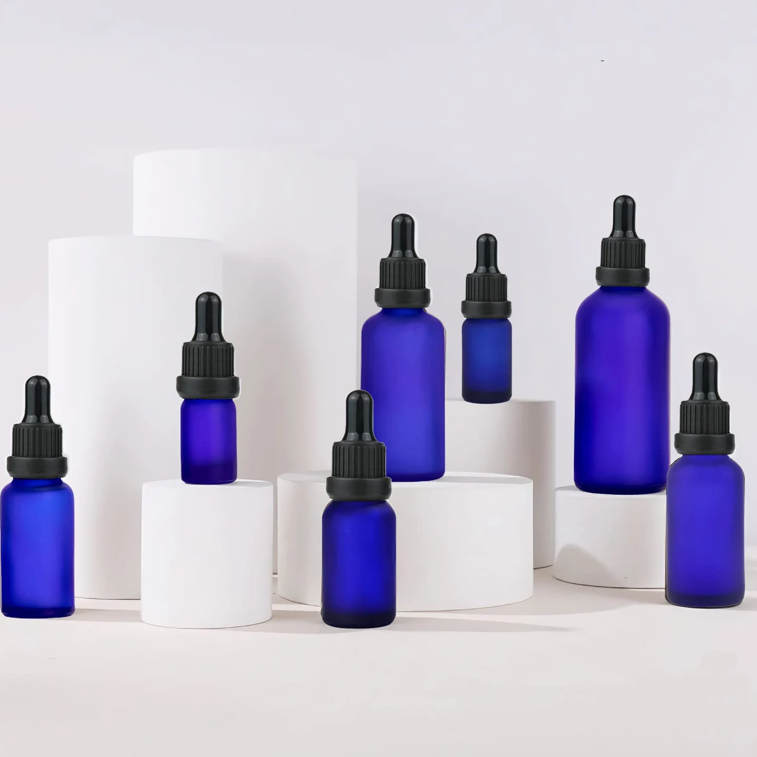 24 Pieza, 50ml Mate Azul Botellas de Cristal con Pipeta, Frasco Cuentagotas Cristal con Tapón de Rosca Negro a Prueba de Manipulaciones para Aromaterapia Aceites Esenciales