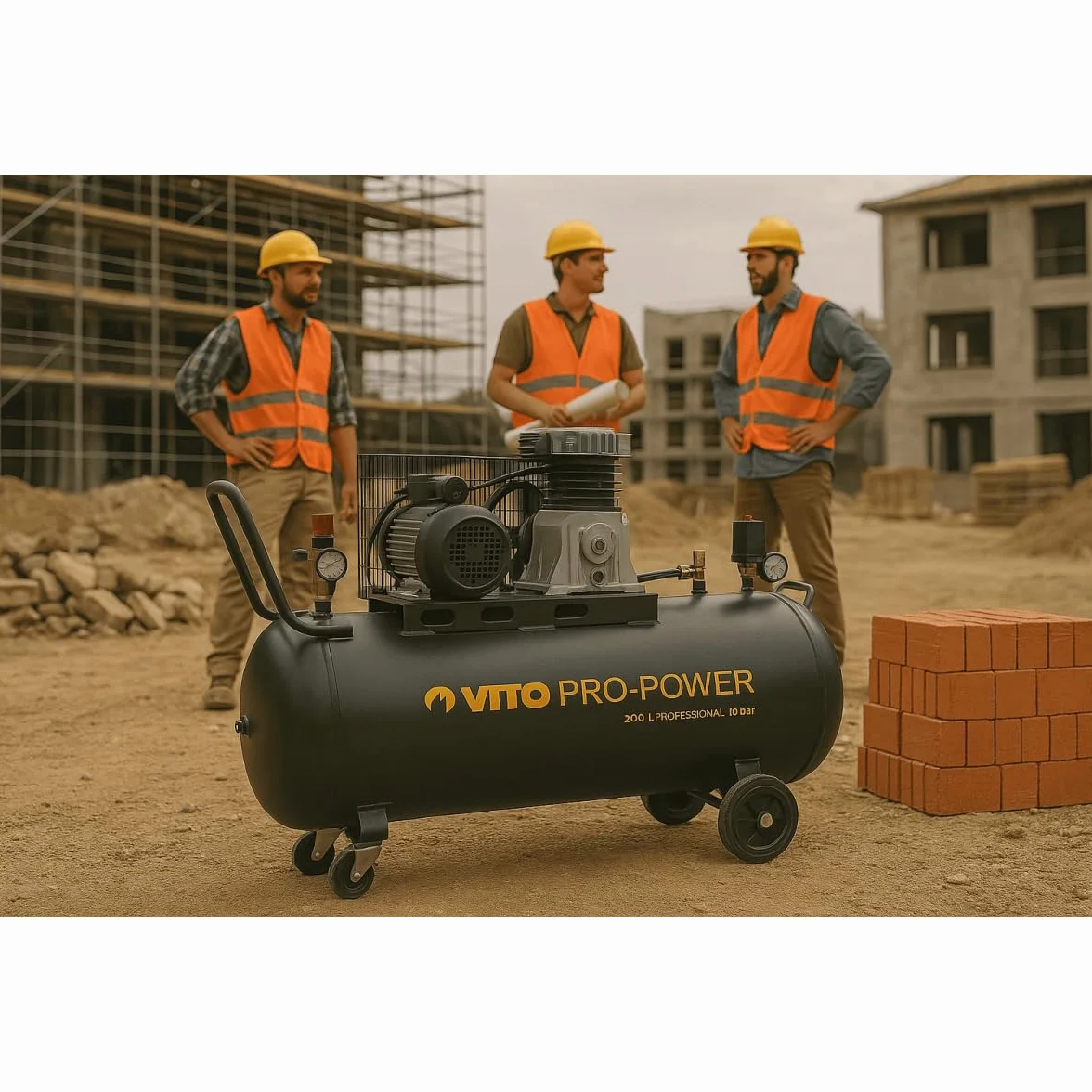 VITO Black Series - Compresor de aire (200 litros, 10 bares, 230 V, 4 CV, 10 bares de presión de funcionamiento (máx. 12 bares), 400 l/min, compresor de aire de 200 L, lubricado con aceite, compresor