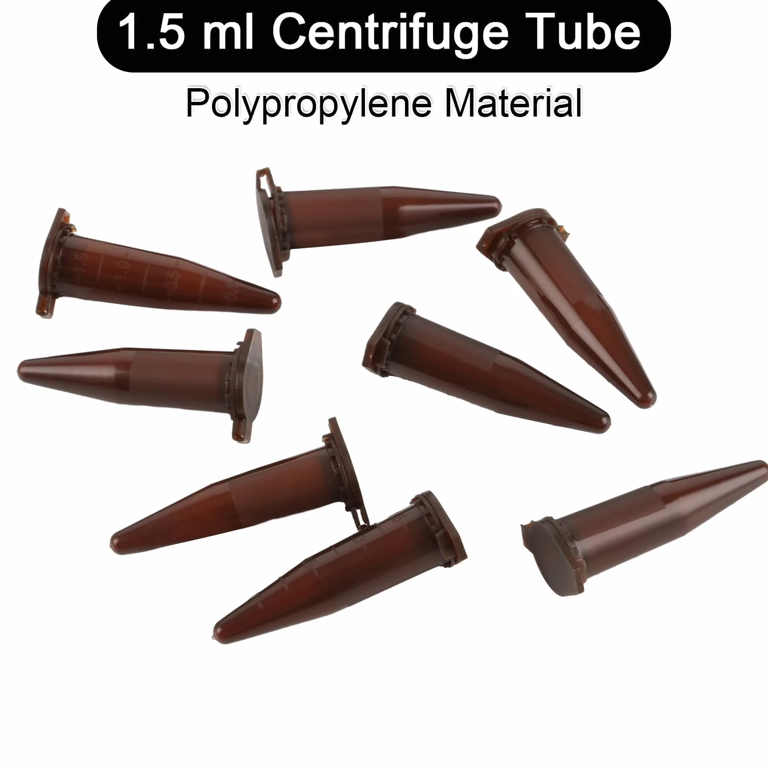 SHUESS 500 tubos de centrífuga de 1,5 ml, recipientes de reacción, tubo de microcentrífuga transparente, tubo de centrífuga con cierre a presión, fondo cónico para laboratorio (marrón)