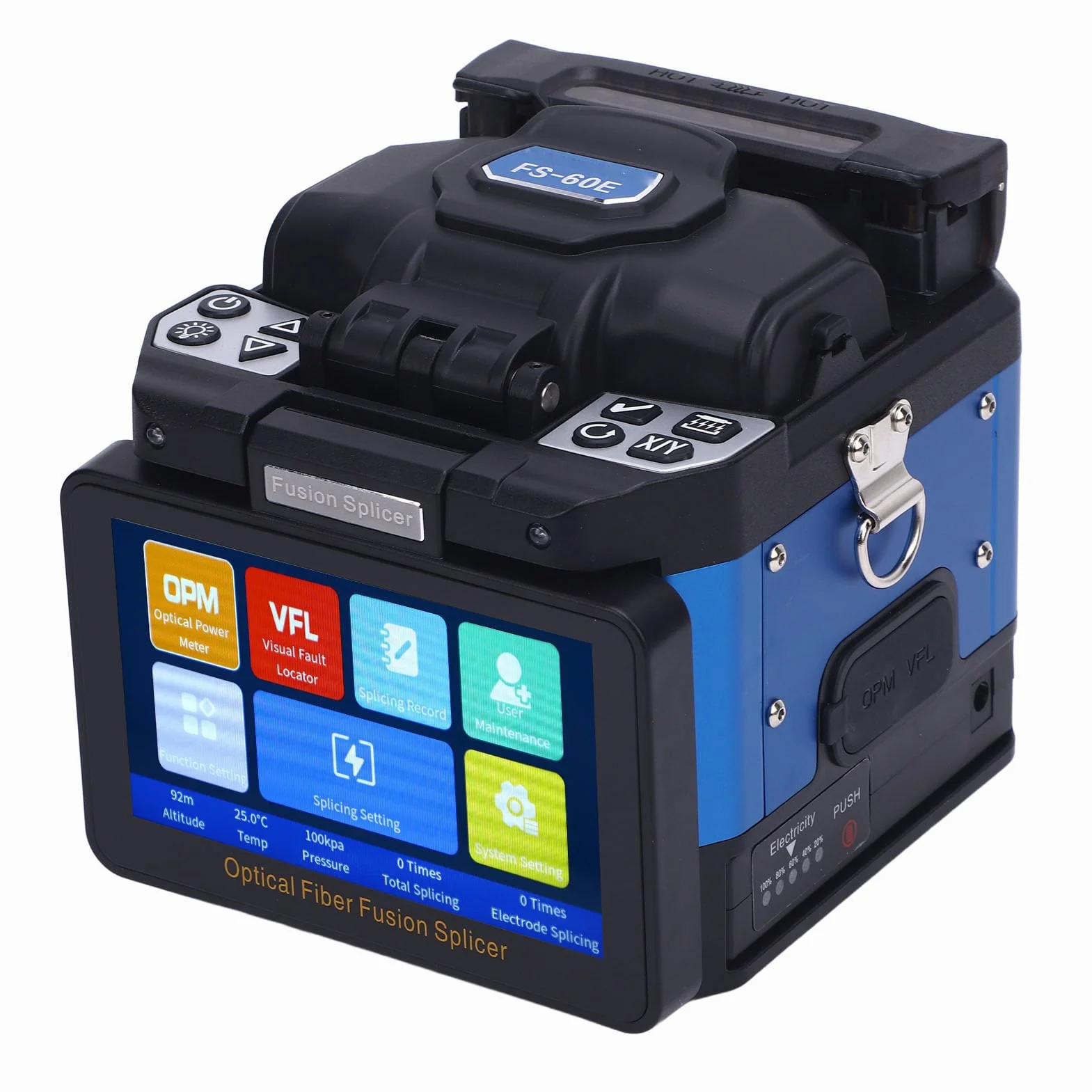 Empalmador de Fusión Motora con Pantalla Táctil Capacitiva para FTTH, Alineación de Núcleos, 100-240V