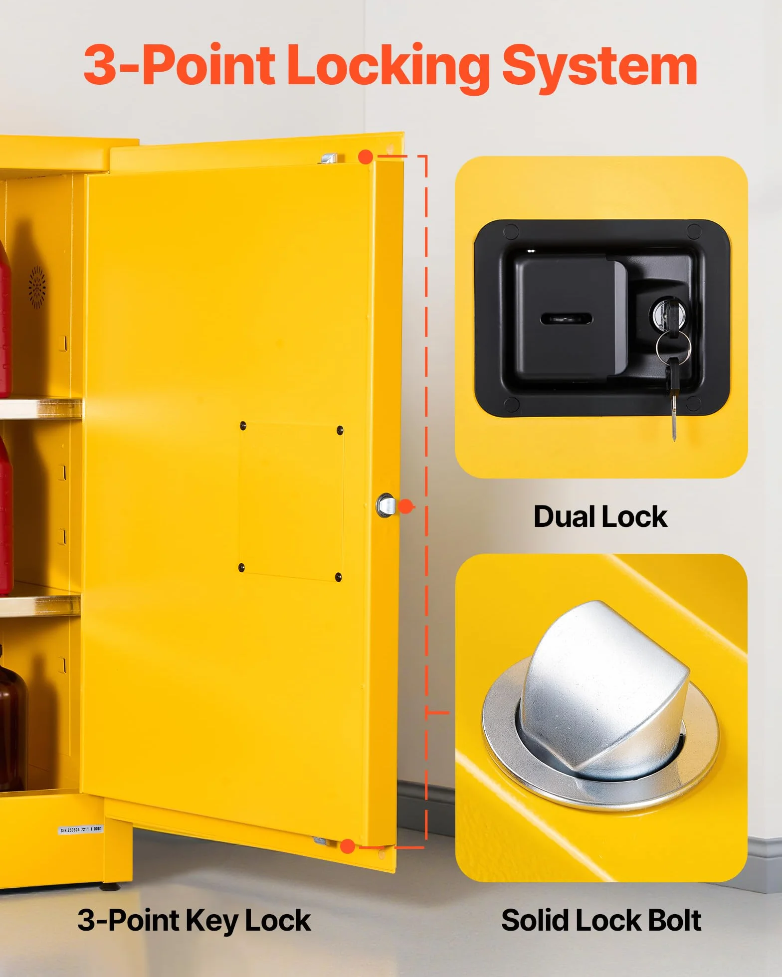 VEVOR Gabinete para Materiales Inflamables, Gabinete Ignífugo 59 x 46 x 90 cm de 49,21 L de Acero Laminado en Frío y Galvanizado con Estante Ajustable para Uso Comercial/Doméstico, Amarillo