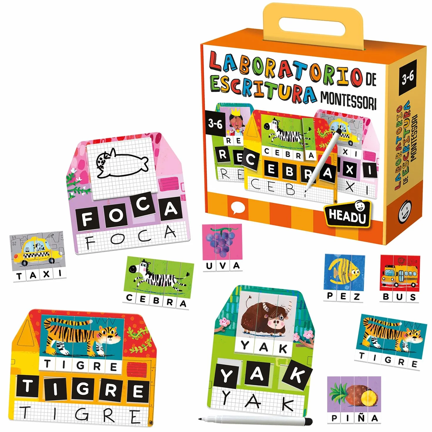 Headu Laboratorio de Escritura Montessori Juegos Infantiles para Niños 3 Años Aprende a Leer y Escribir Pictogramas Autismo Español