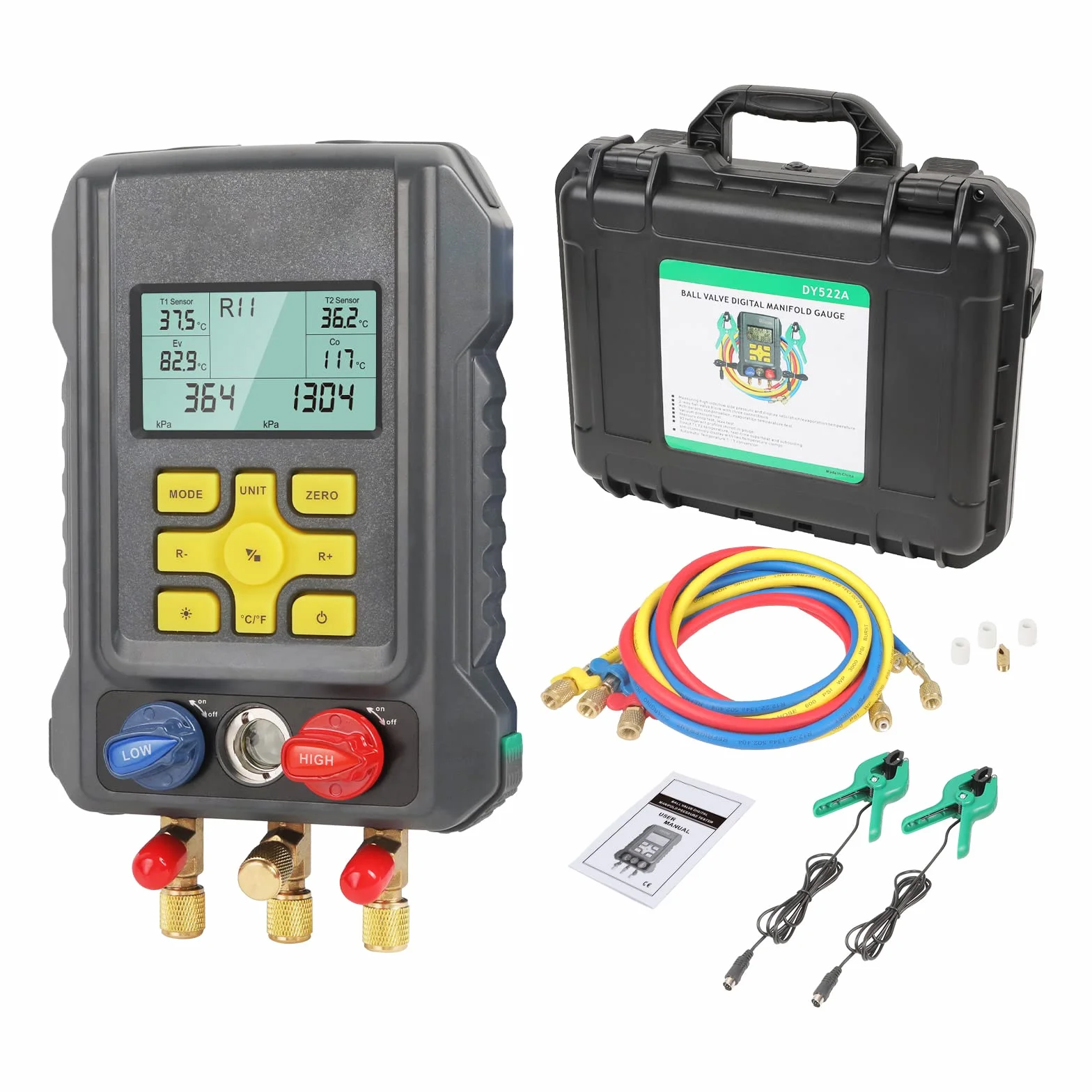 KAISAL Digital Manómetro de Aire Acondicionado Maquina Carga Aire Acondicionado para 93 Refrigerantes R410a R32 R22 R1234YF HAVC Recargardor Manómetro