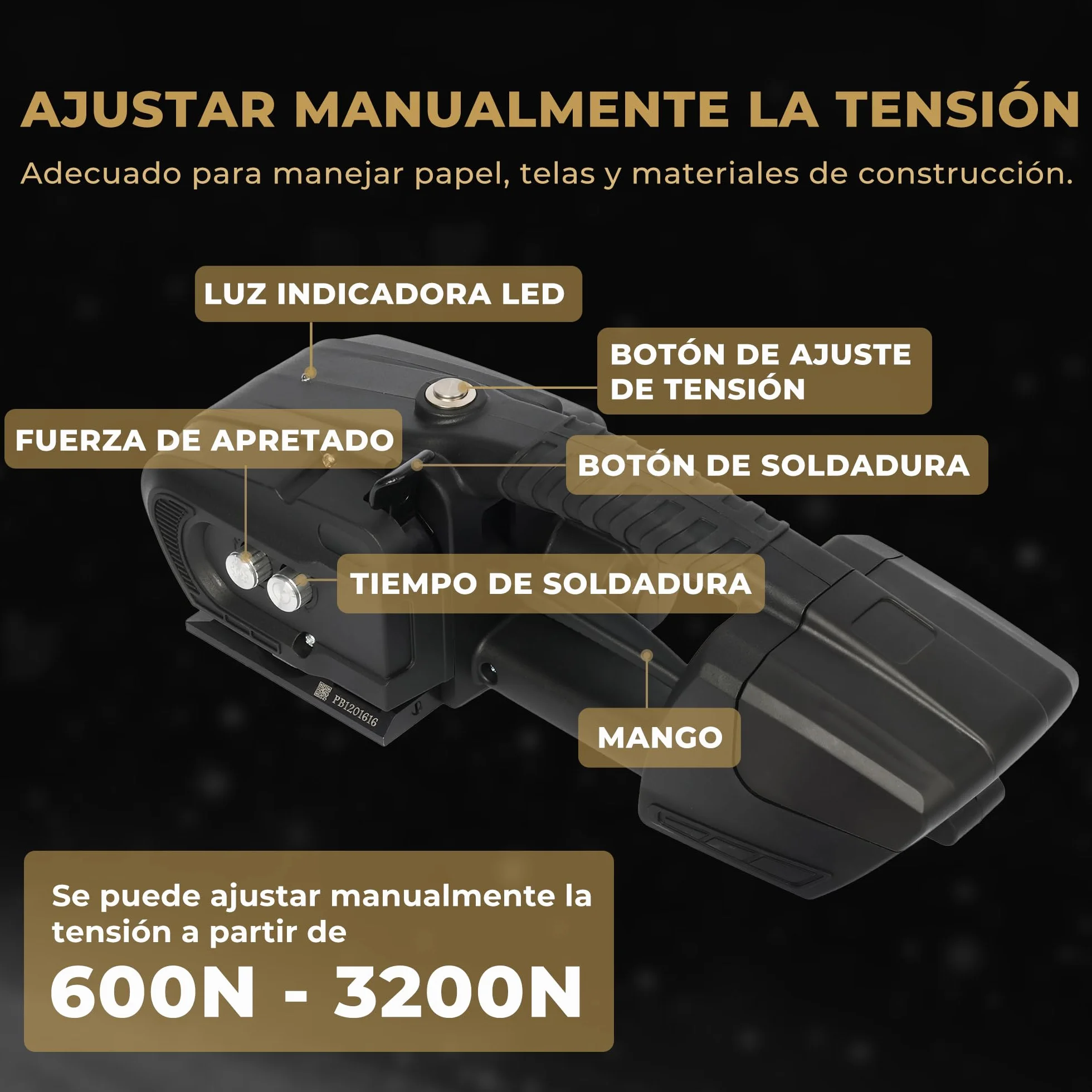 U.S. Solid Máquina flejadora eléctrica automatica para banda PP/PET de 13 a 16 mm, 2 pilas 4000 mAh recargables bateria