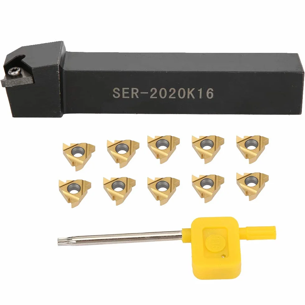 16ER AG60 Blade Insert + SER2020 CNC Turning Tool Holder Boring Bar + Wrench Set
