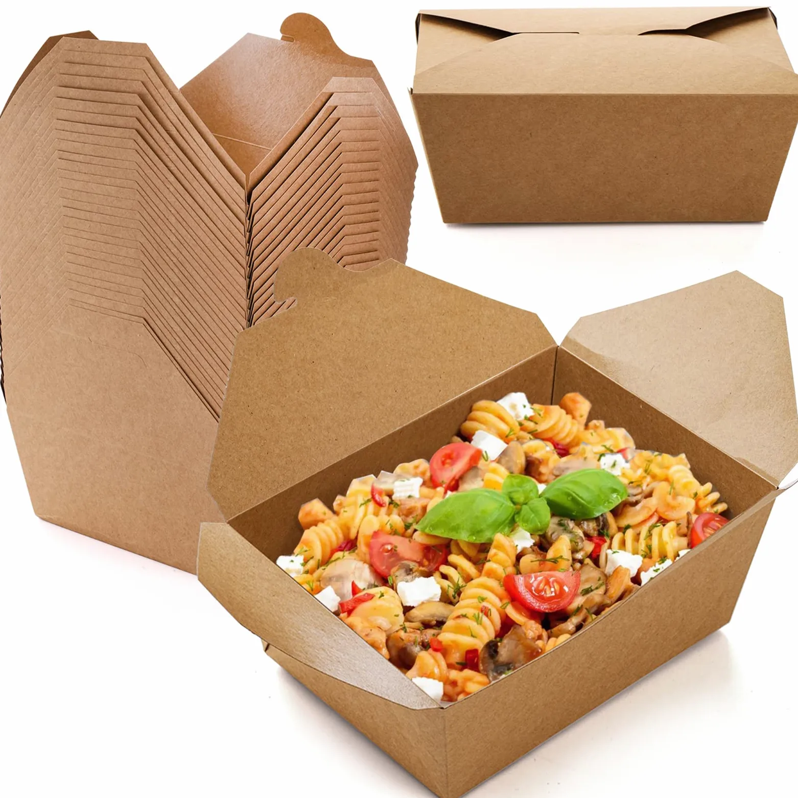 DEAYOU Paquete de 35 envases de comida Kraft para llevar de 12 onzas, cajas de comida de papel marrón con tapa, almacenamiento de Kraft desechable para ir de embalaje, catering, fiesta