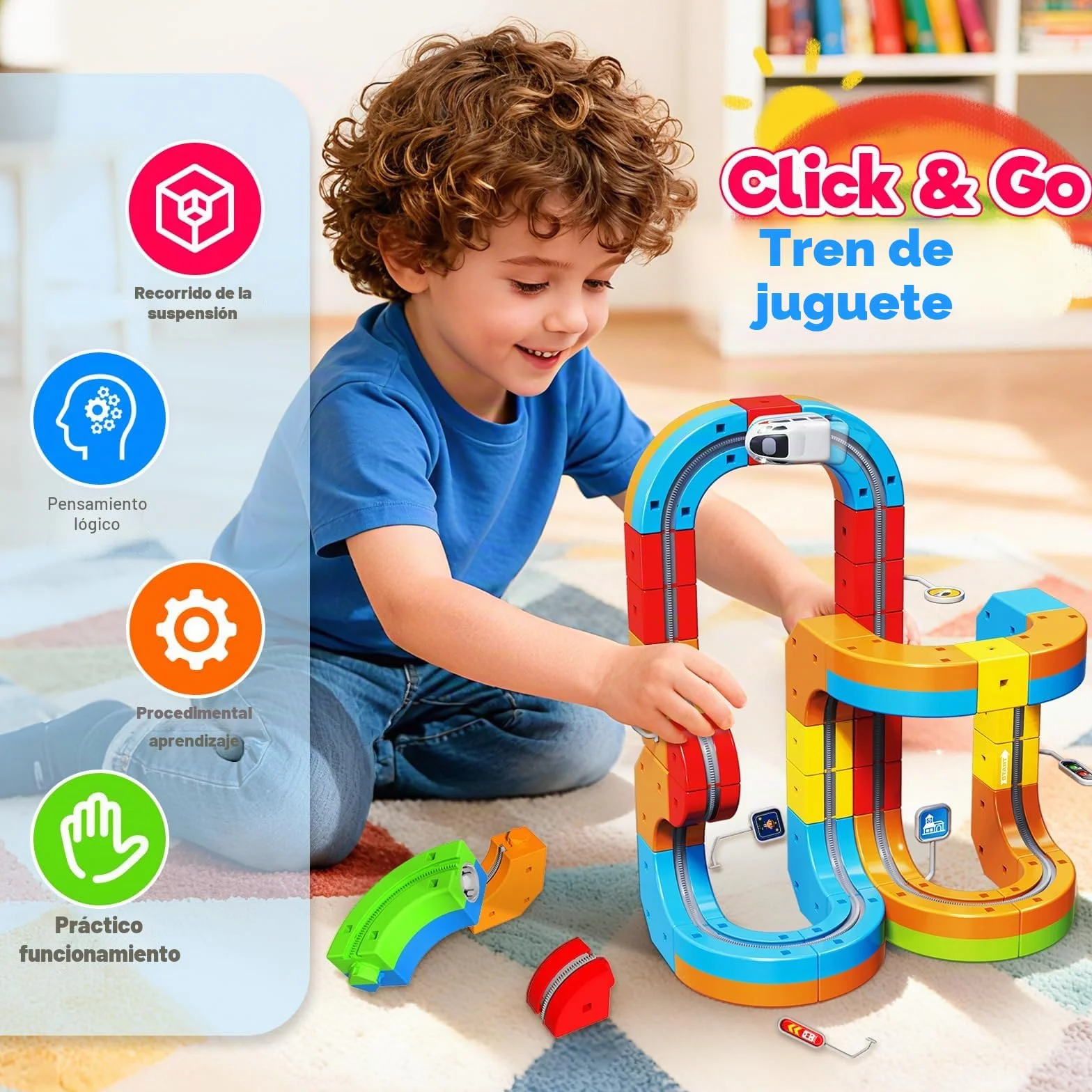Goody King Tren Eléctrico Juguete 110 Piezas Vía Magnética con Señales de Tráfico DIY Pistas Cubos Magnéticos Regalo Niños 4-12 Años