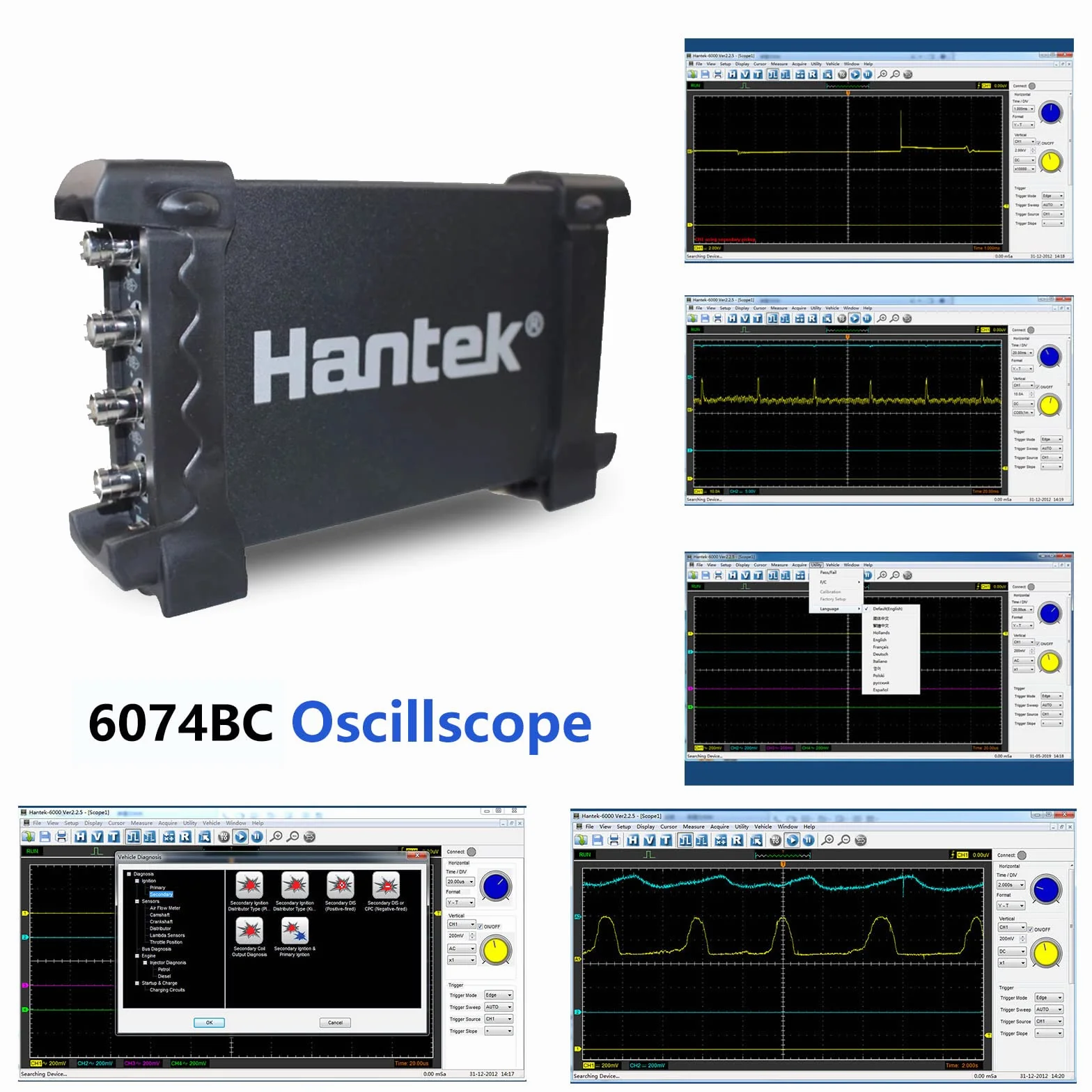 Hantek 6074BC Osciloscopio de almacenamiento Digital de 4 canales 1 GSa/s Ancho de banda 70Mhz Hantek PC basado en USB
