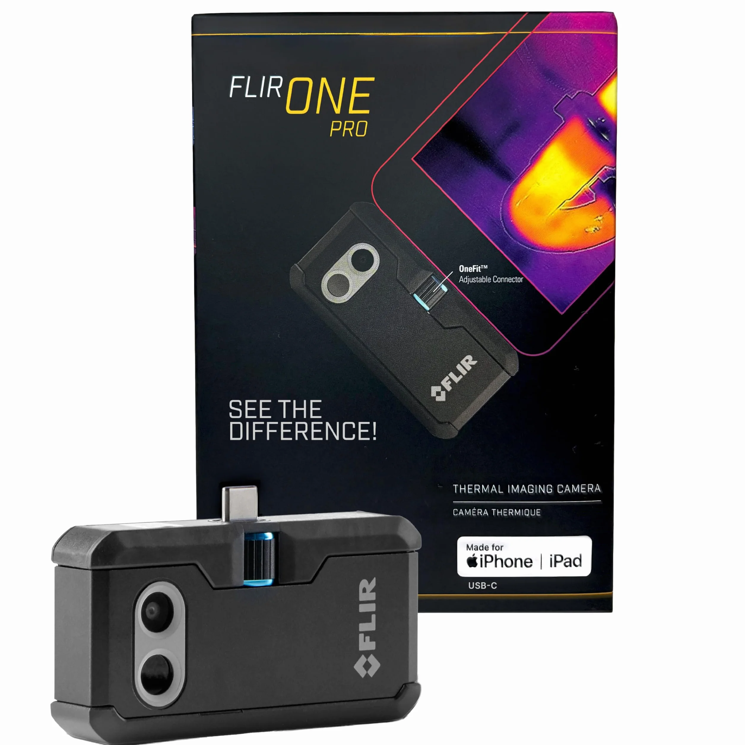 Flir One Pro - Cámara Termográfica Para Smartphones iOS (iPhone 15 Y Posteriores Con USB-C), Súper Resolución De 480X360 (IR Nativo De 160X120)