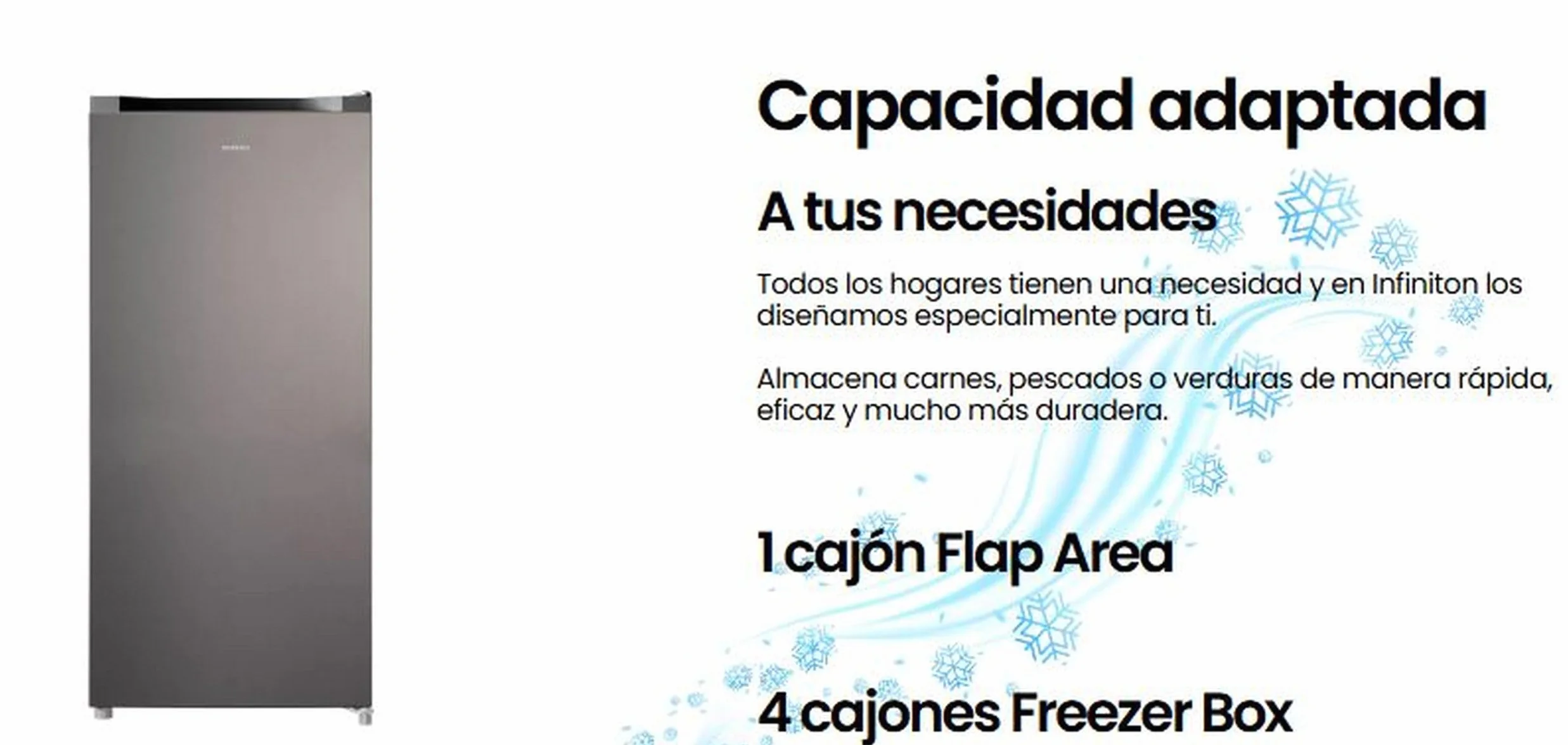 INFINITON CV-A125I Congelador Vertical 140L 125cm 4 Cajones Puerta Reversible Inox