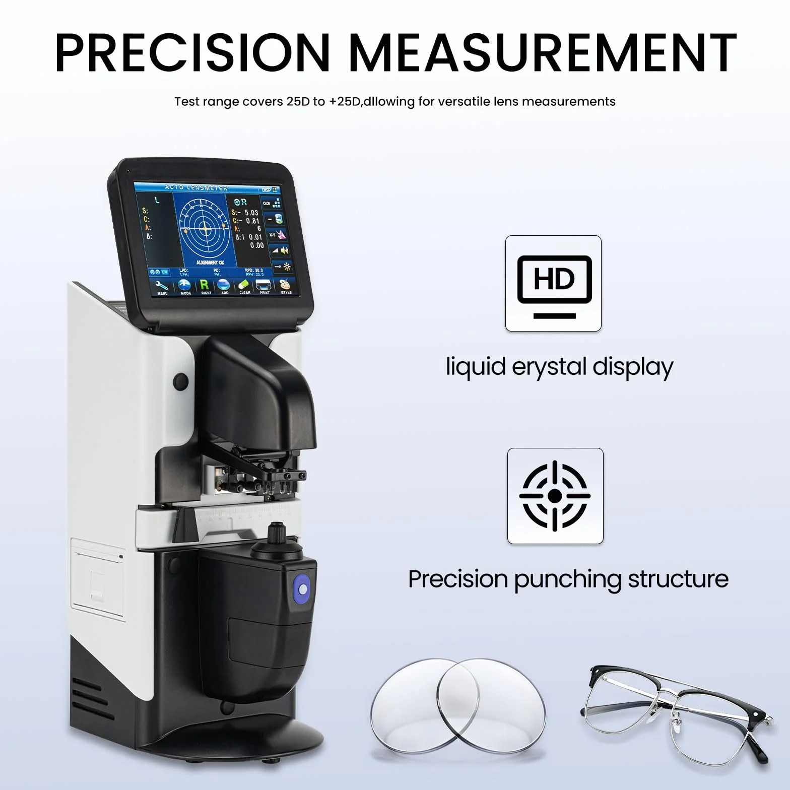 LCD Lensometer Focimeter Lens Meter 7 "Pantalla táctil Focimeter Nueva Digital Auto PD UV Impresora PD Medidor JD-2600A