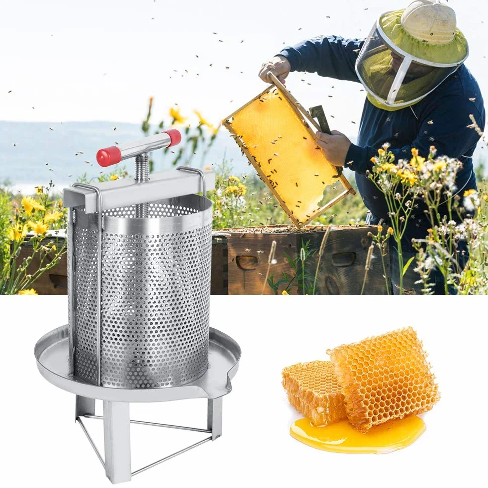 Yctze Manual de Acero Inoxidable Manual de Miel y Herramienta de Prensa de Cera para Apicultura con filtro: Miel Doméstica Multifuncional y Extractor de Cera