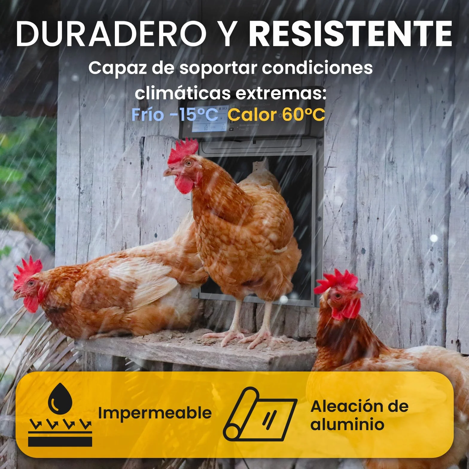 Puerta Gallinero Automatica Solar con Mando a Distancia, Sensor de Luz y Temporizador - Gris