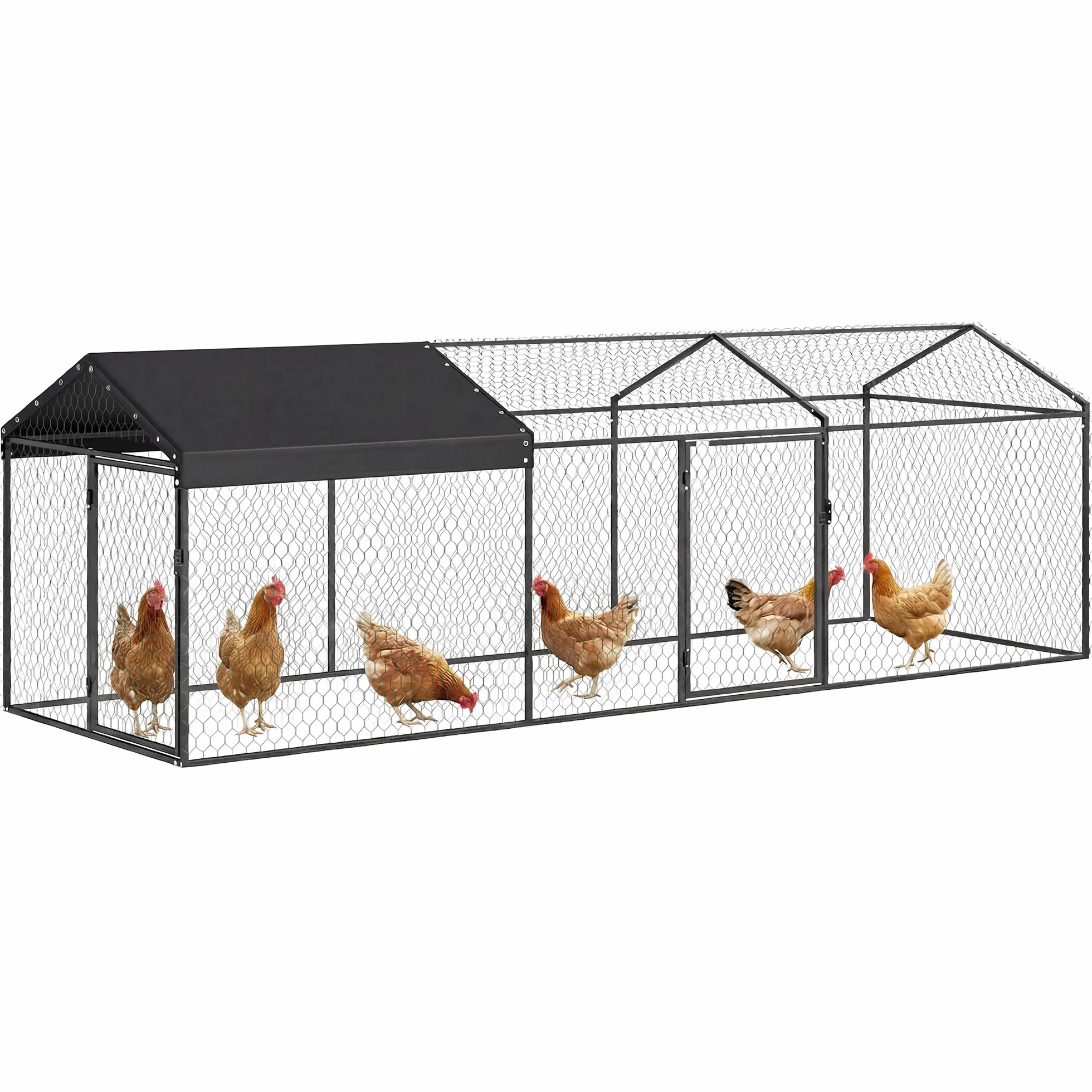 PawHut Gallinero Exterior Grande 3x1x1 m Metálico Cubierta Tela Oxford Anti-UV Impermeable 2 Puertas Cerradura Jaula 3-5 Gallinas Negro