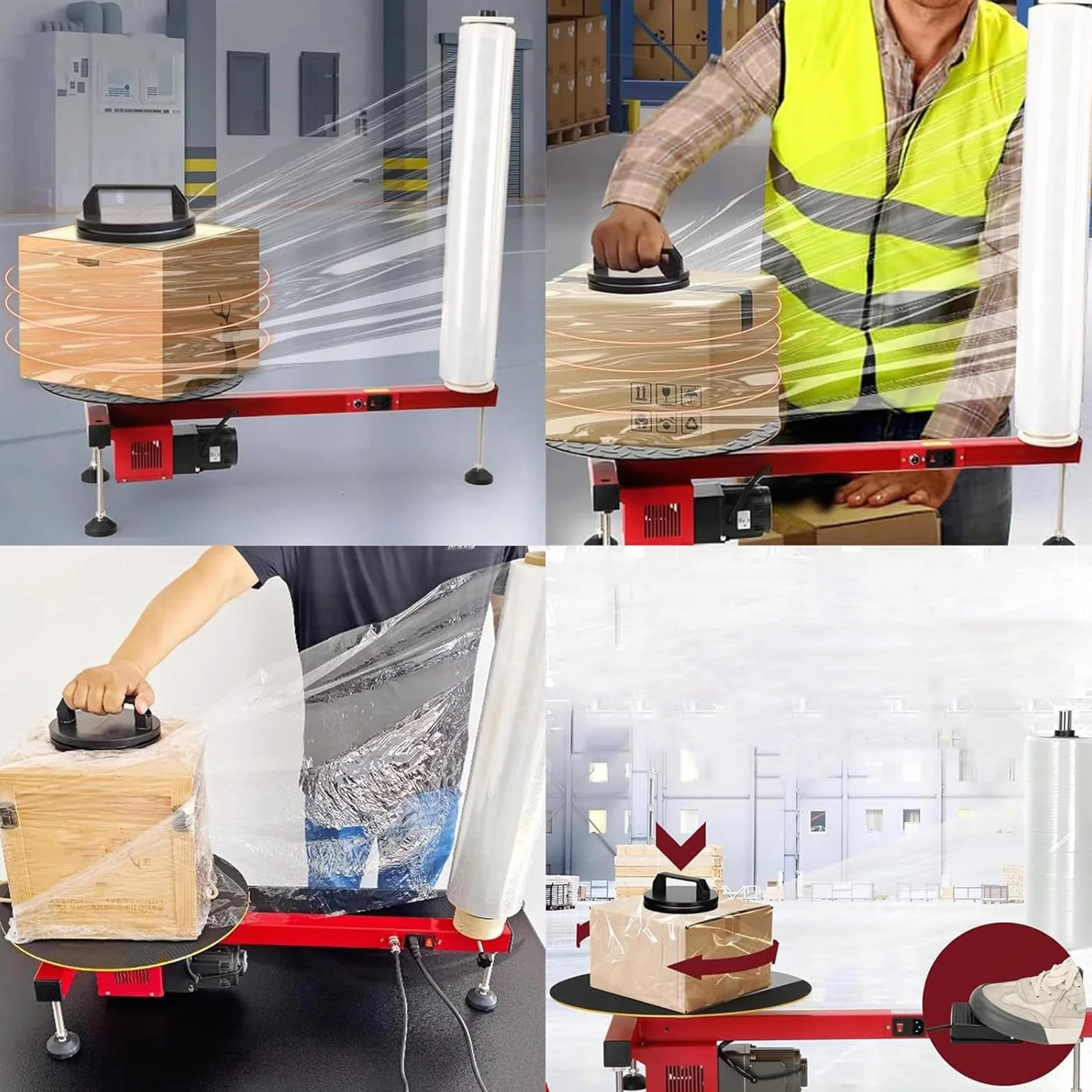 Máquina Envolvedora Eléctrica con Film Estirable, Máquina Empacadora con Dispensador de Film Estirable, Máquina Envolvedora de Cartón, Velocidad 30 RPM, la Alta Velocidad Mejora la Eficiencia