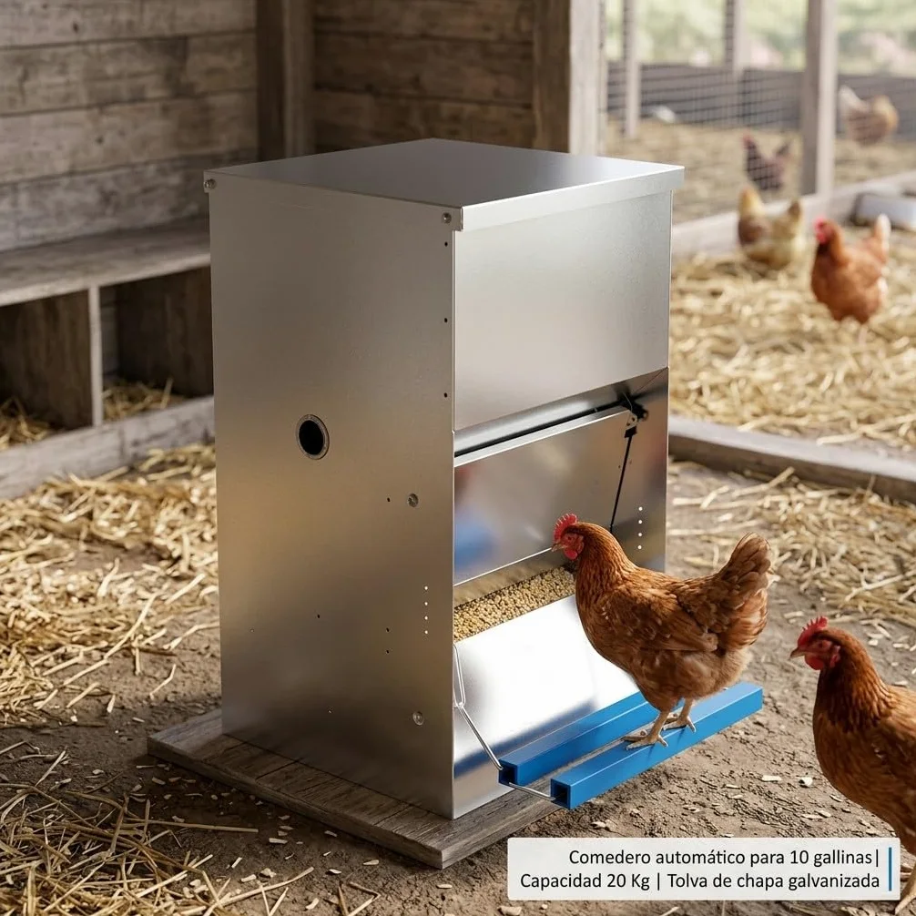 Suinga Comedero Automatico para 15 Gallinas | Capacidad 40 kg | Tolva para Gallinas 50x40x60 cm | Alimentacion Eficiente y Controlada | Diseño Resistente para Uso Exterior y Granja