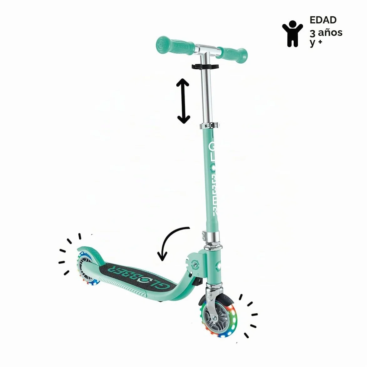 Globber Flow Plegable Junior Lights Patinete 2 Ruedas Plegable niños 3 años