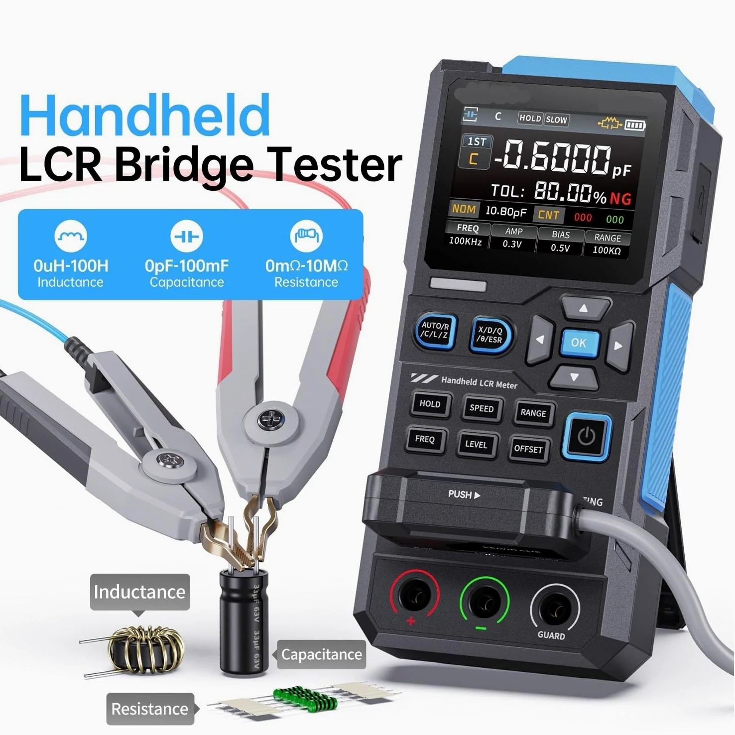 Medidor LCR de mano 100Hz-100kHz, probador de puente digital de precisión del 0,3% for resistencia de capacitancia de inductancia con pantalla TFT de 2,8"